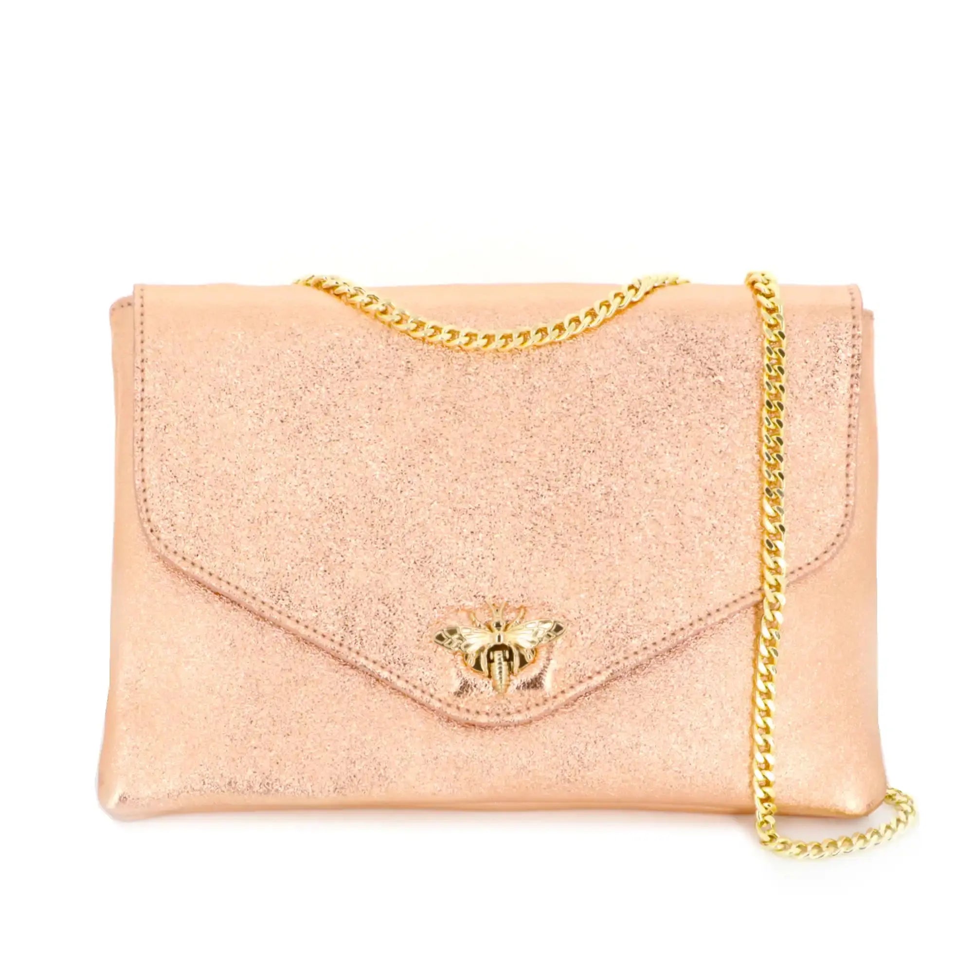 Made in Italy Sac bandoulière chaîne cuir femme irisé rose