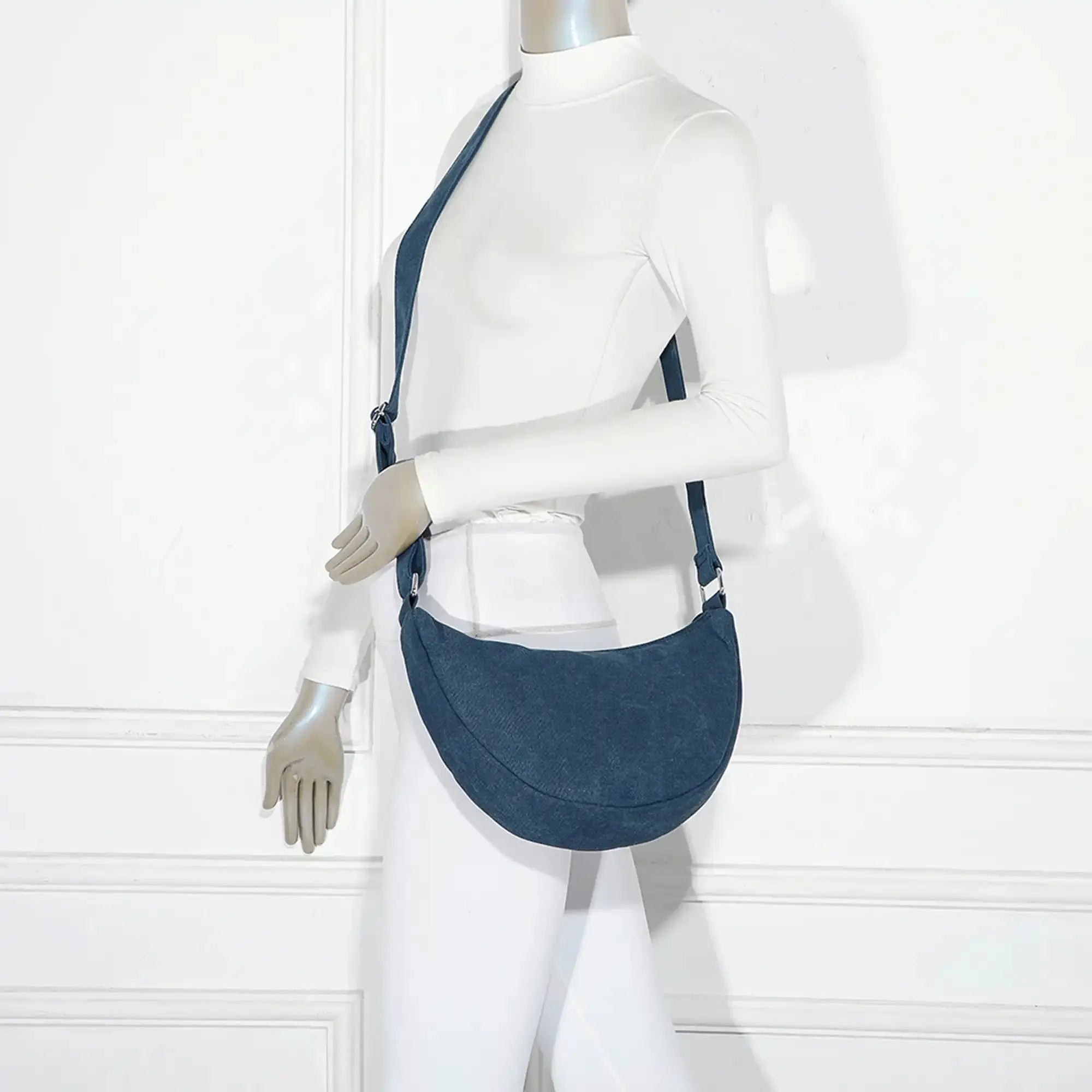 Gallantry Sac bandoulière demi-lune canvas femme bleu