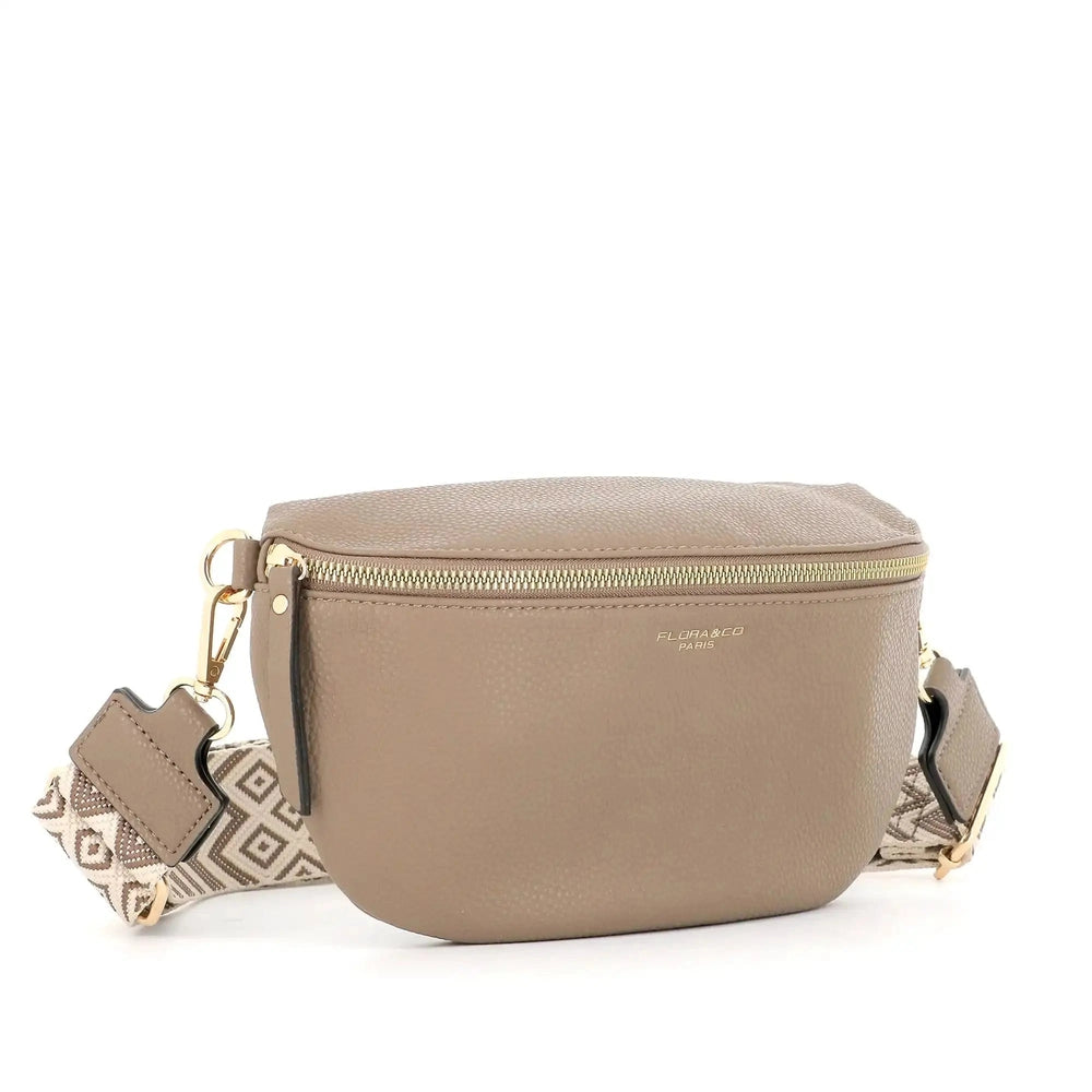 Flora & co Sac banane femme brodée pu cuir grainé taupe