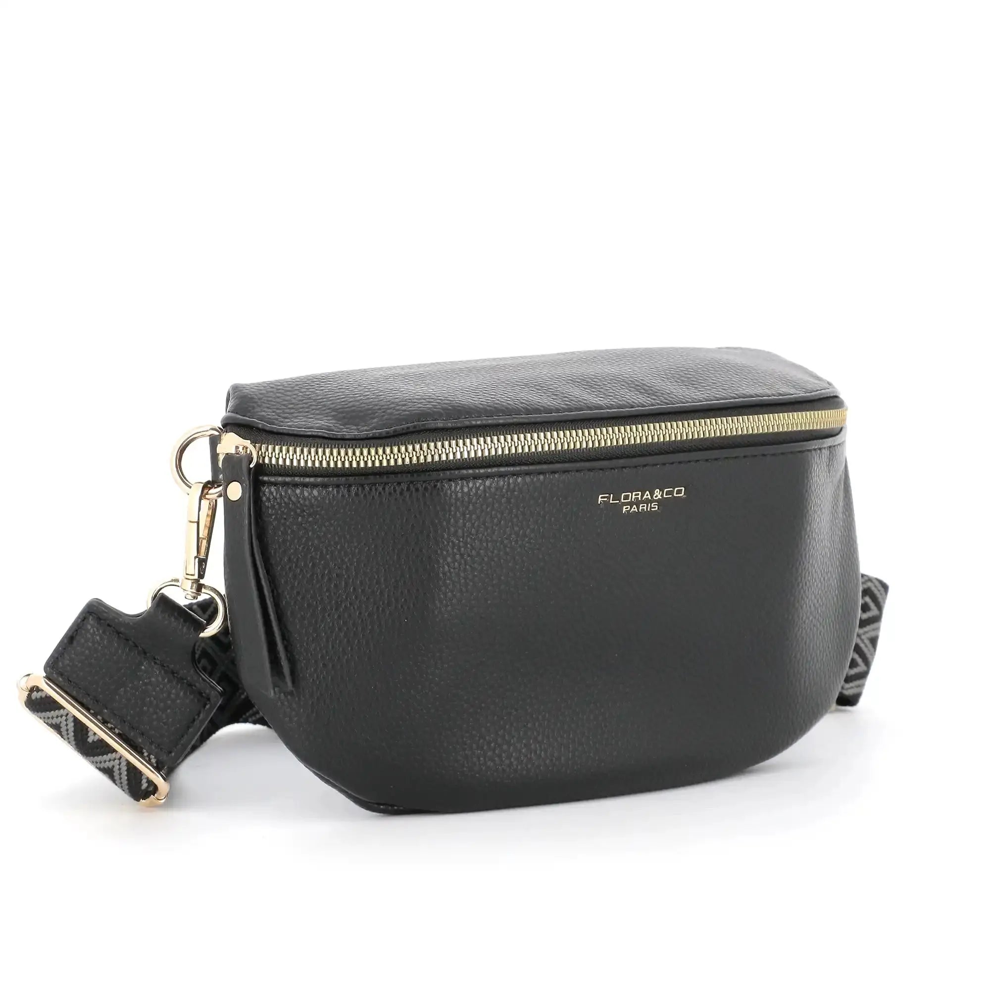 Flora & co Sac banane femme brodée pu cuir grainé noir