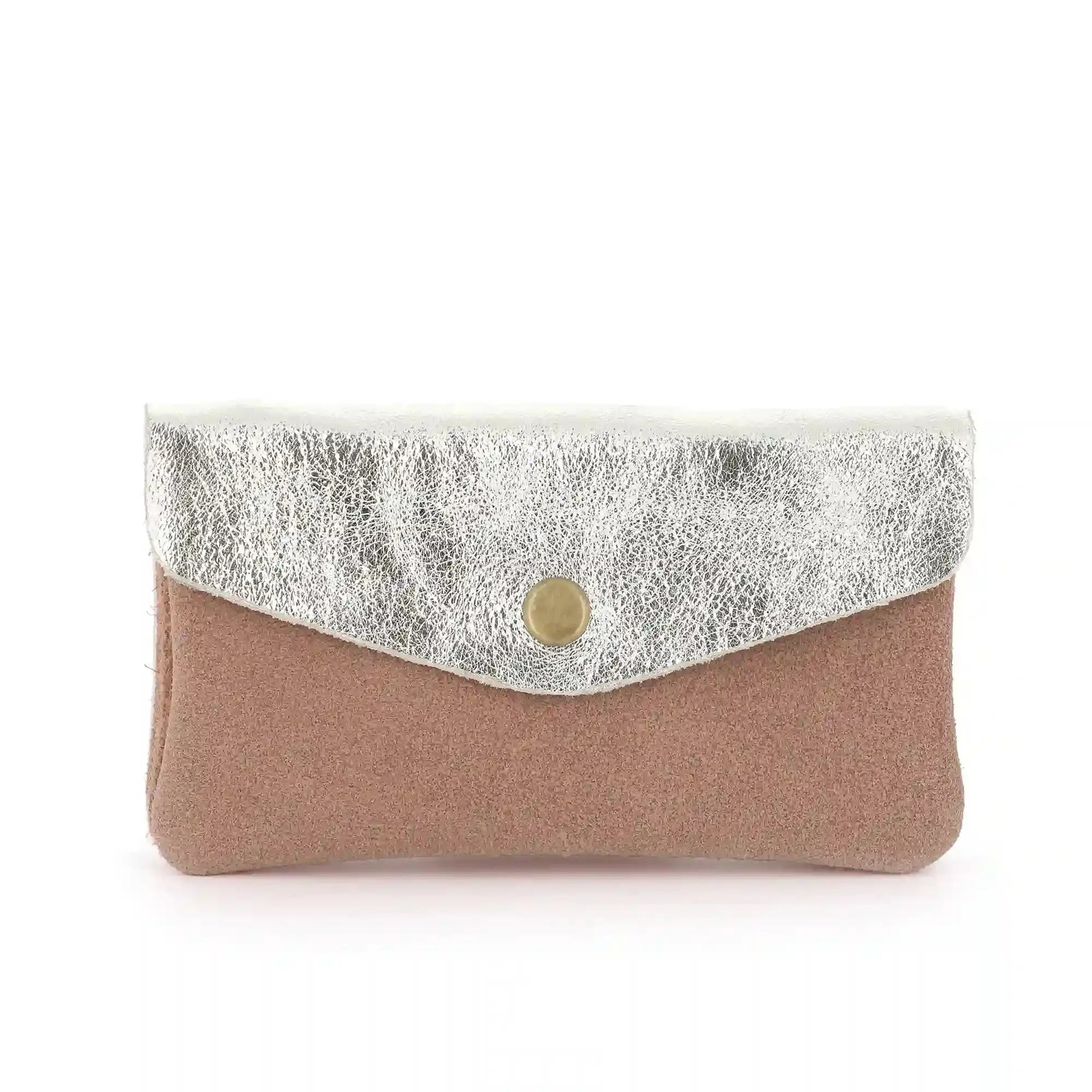 Made in Italy Porte-monnaie femme irisé suède vieux rose