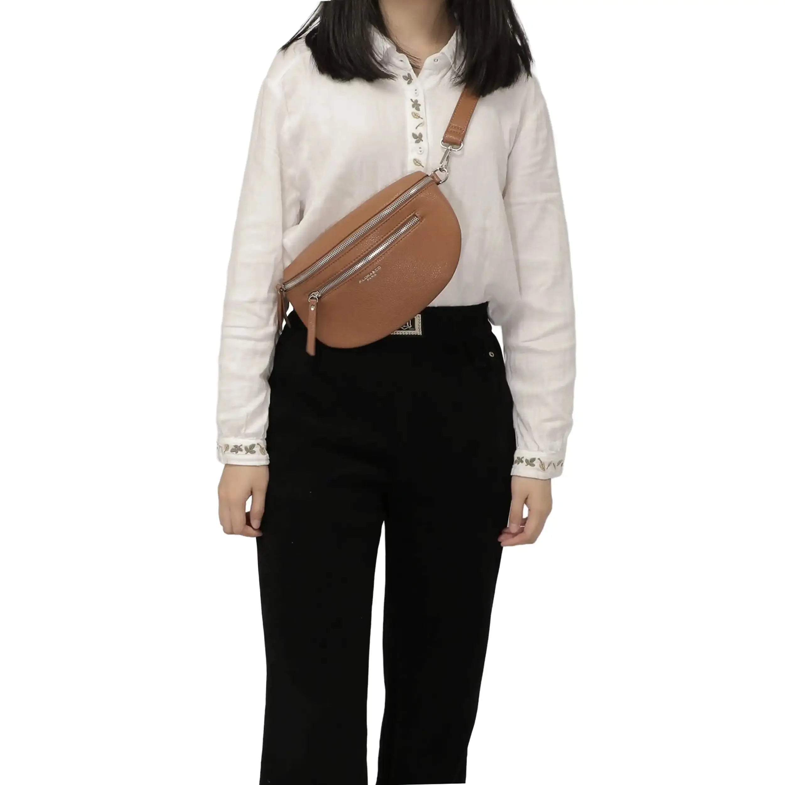 Flora & co Sac banane bandoulière femme multipoches camel