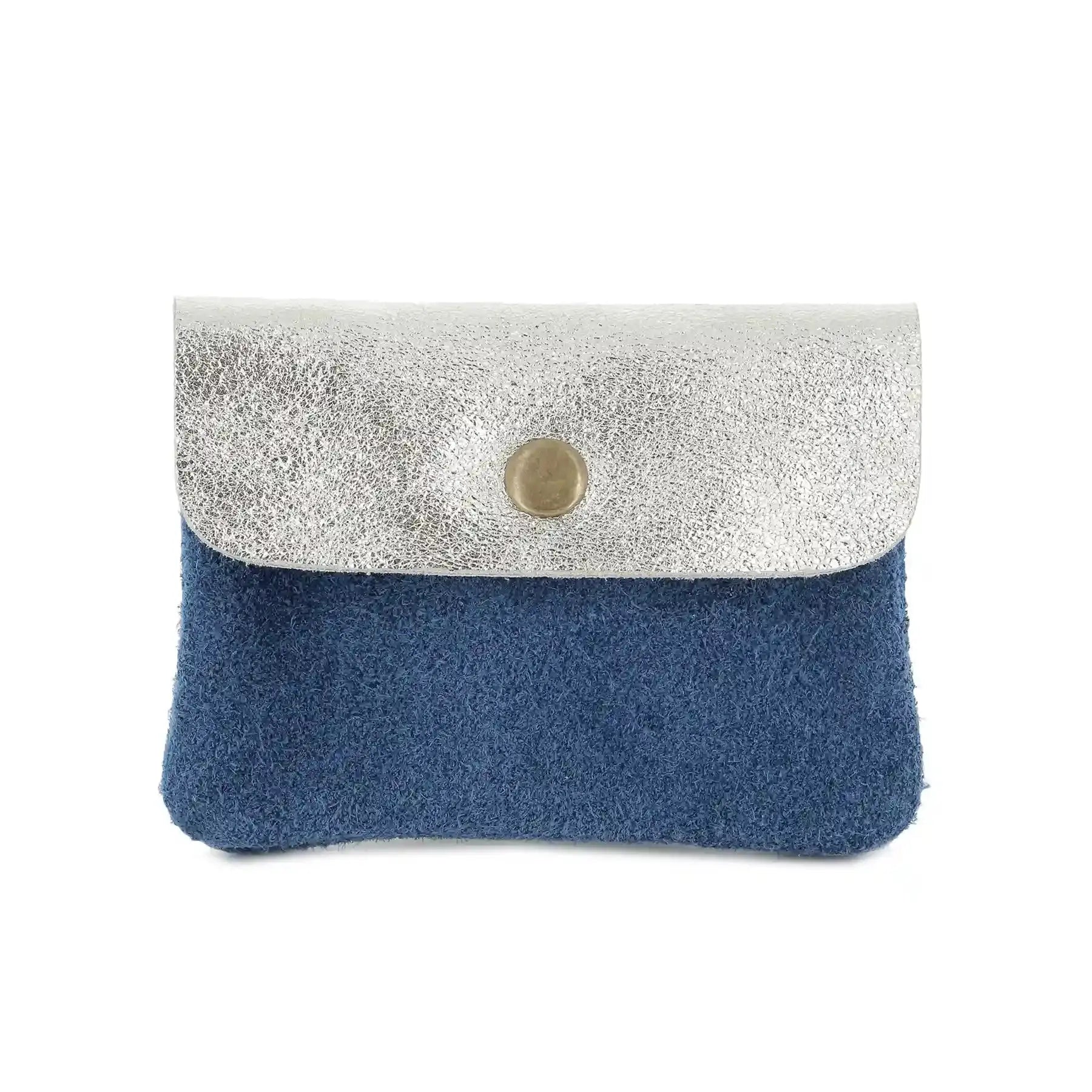Made in Italy Porte-monnaie cartes cuir suède irisé 043 bleu