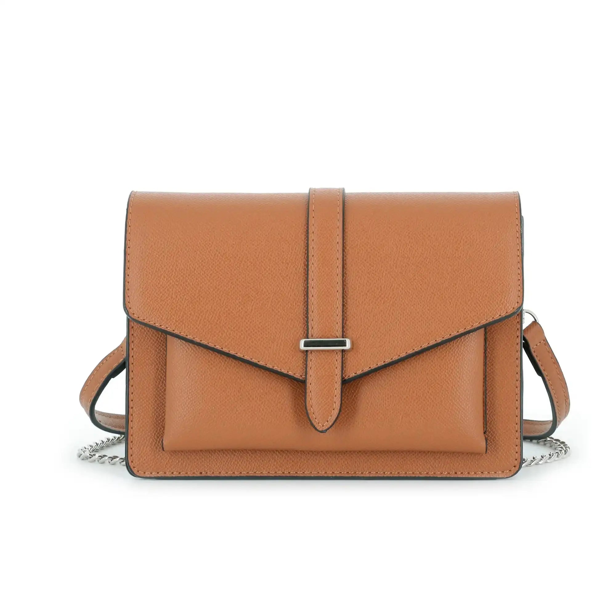 Flora & co Sac double bandoulières chaîne à magnétique camel