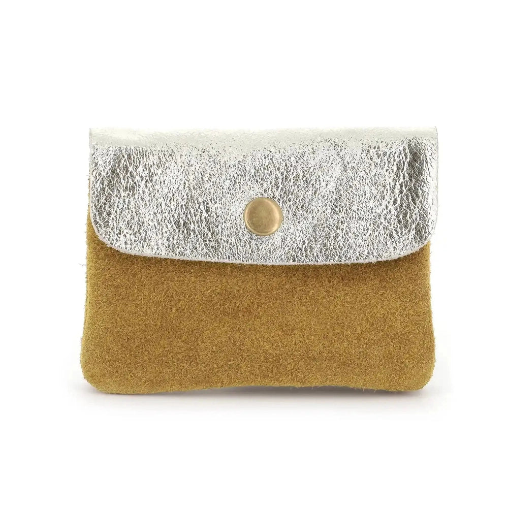 Made in Italy Porte-monnaie cartes cuir suède irisé 043 moutarde