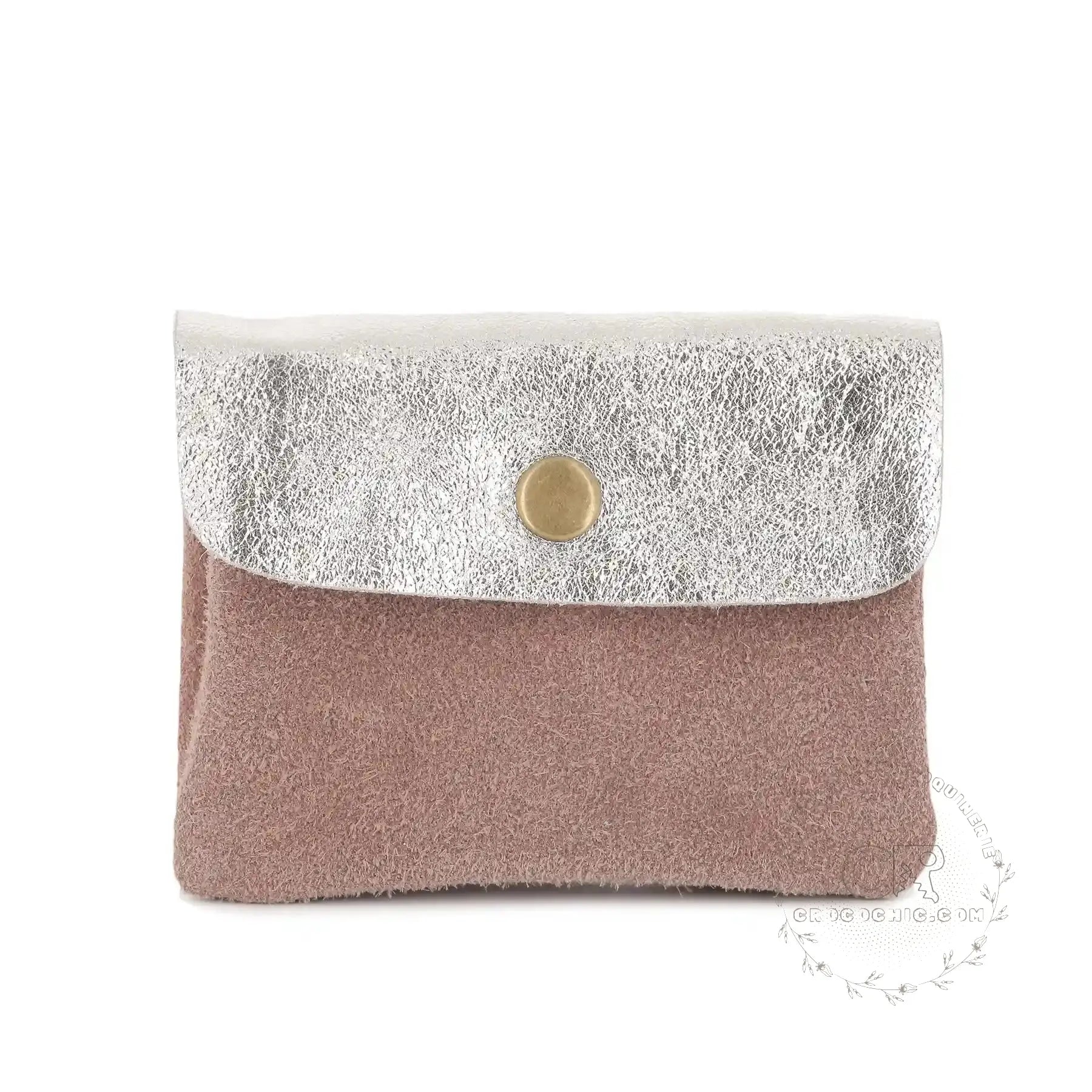 Made in Italy Porte-monnaie cartes cuir suède irisé 043 vieux rose
