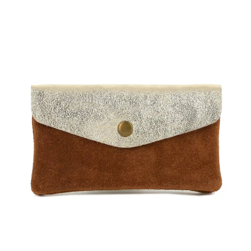 Made in Italy Porte-monnaie cartes femme irisé suède marron