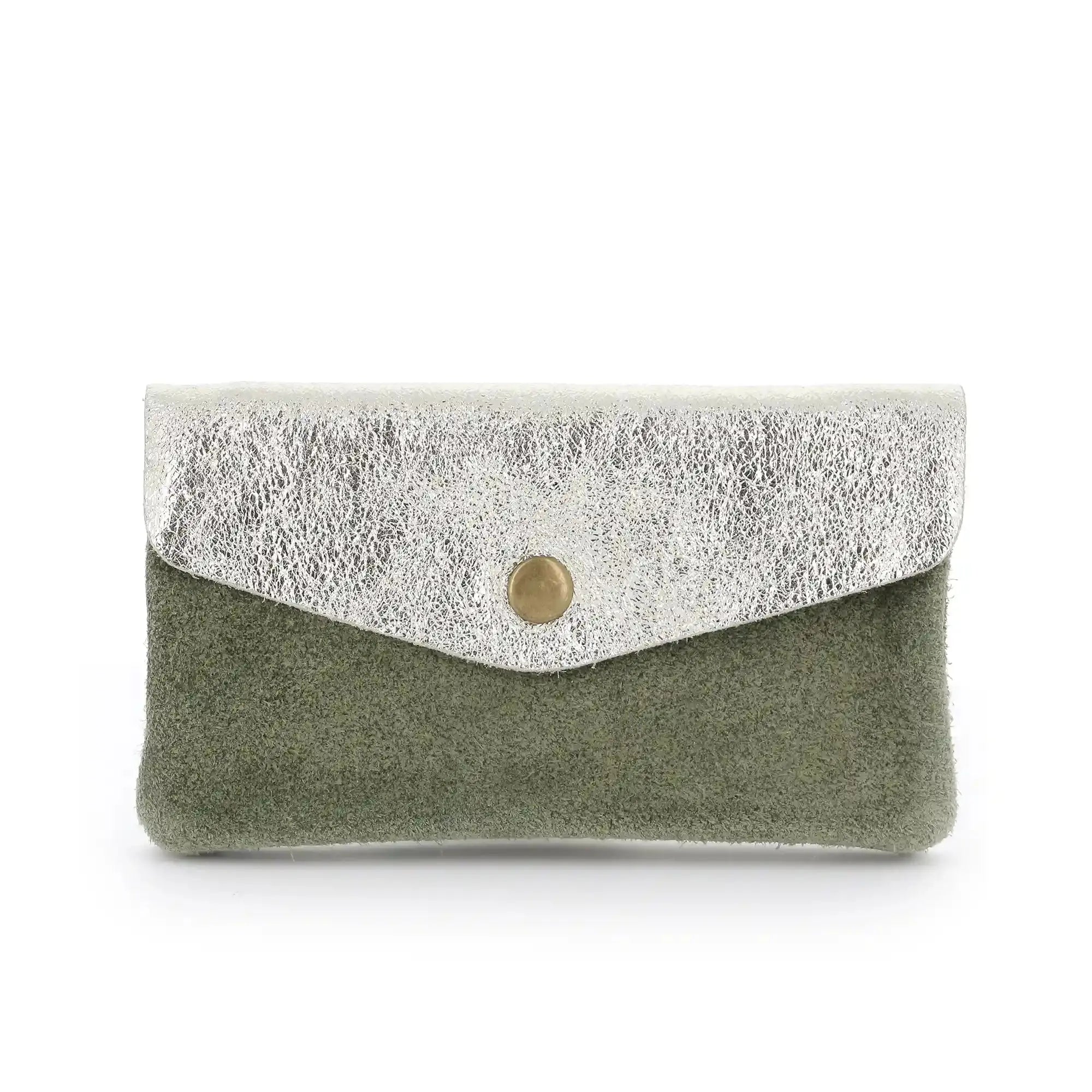Made in Italy Porte-monnaie cartes femme irisé suède olive