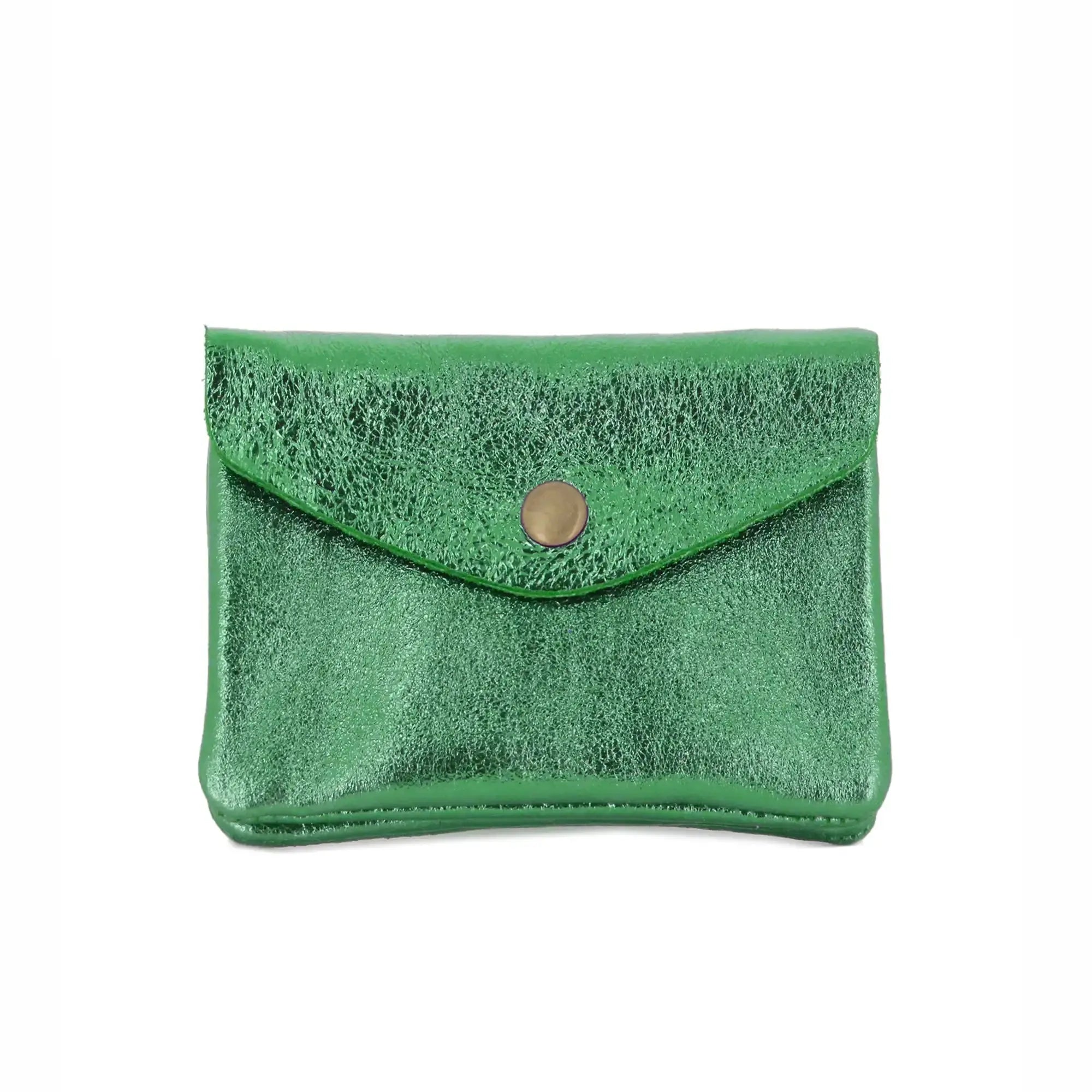 Made in Italy Porte-monnaie femme court cuir irisé 041 vert