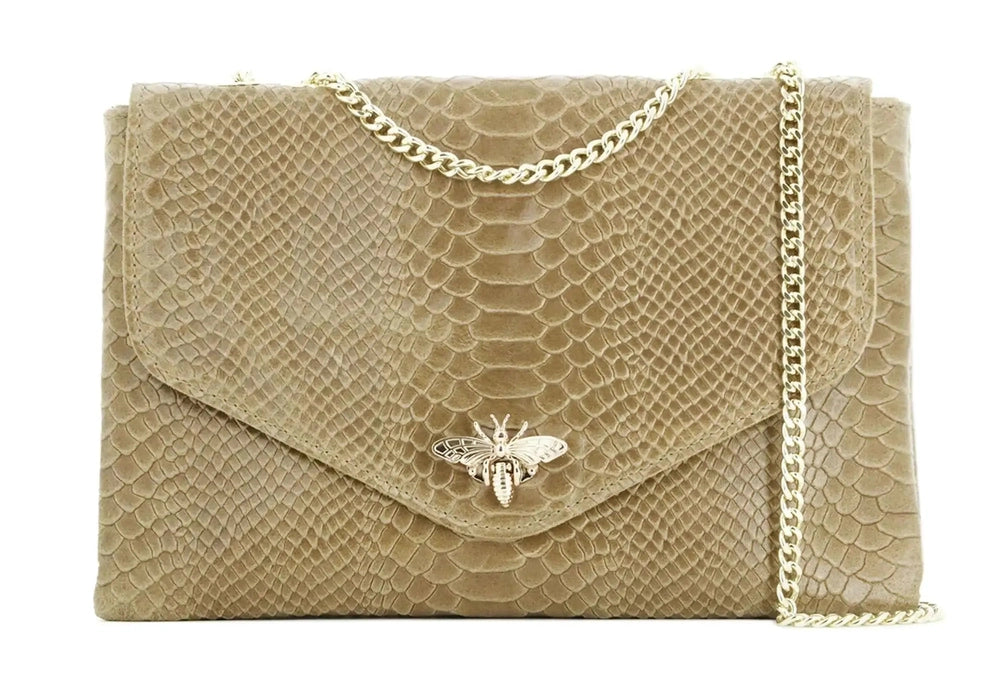 Made in Italy Sac bandoulière chaîne cuir femme croco beige