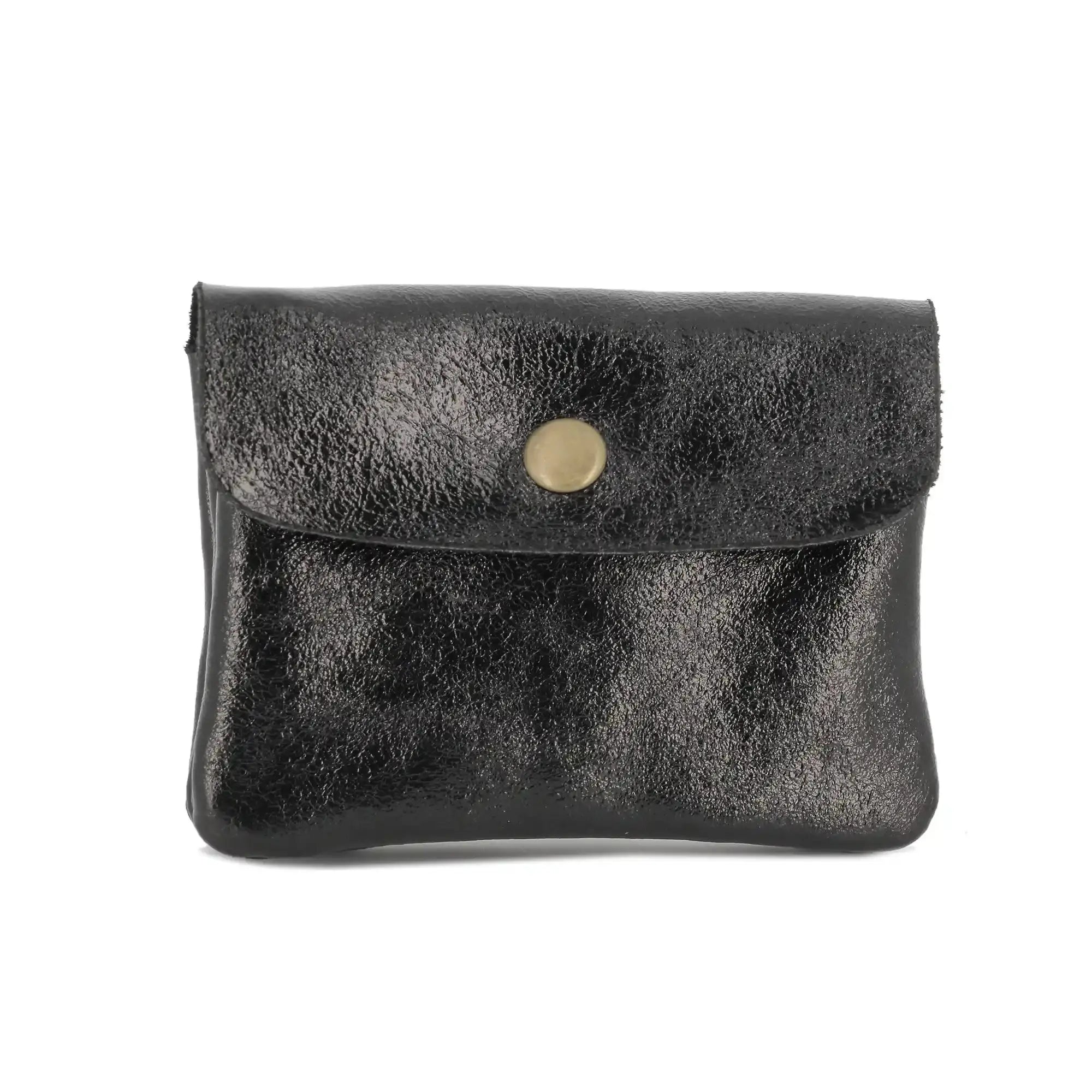 Made in Italy Porte-monnaie femme court cuir irisé 041 noir