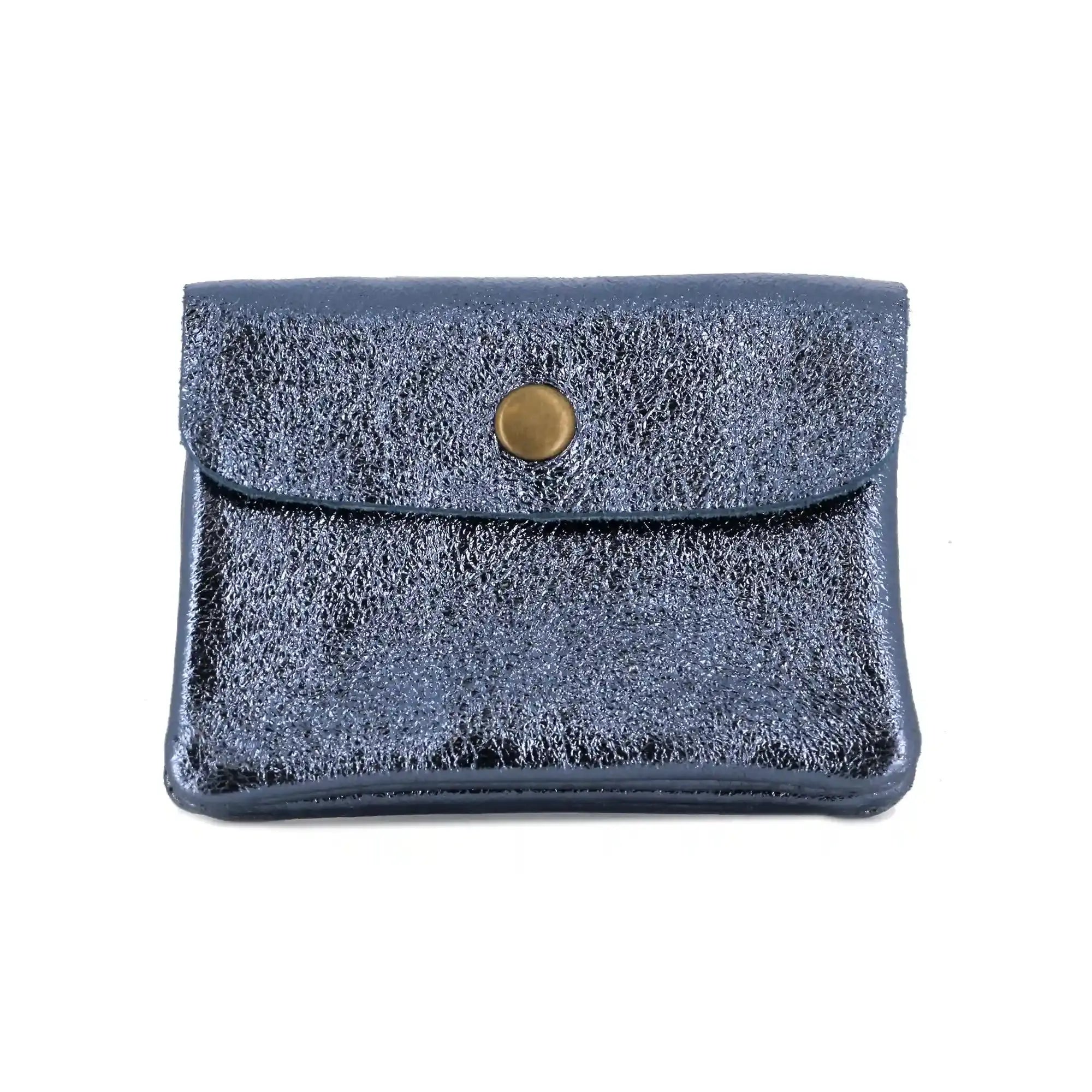 Made in Italy Porte-monnaie femme court cuir irisé 041 bleu