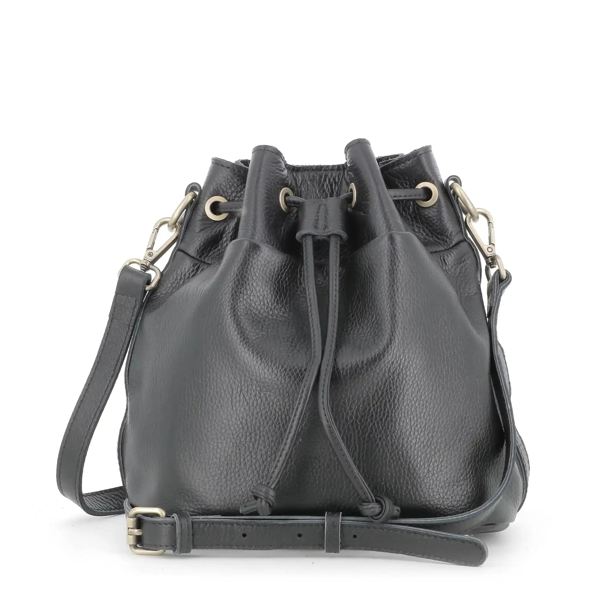 Made in Italy Sac seau à bandoulière femme cuir noir
