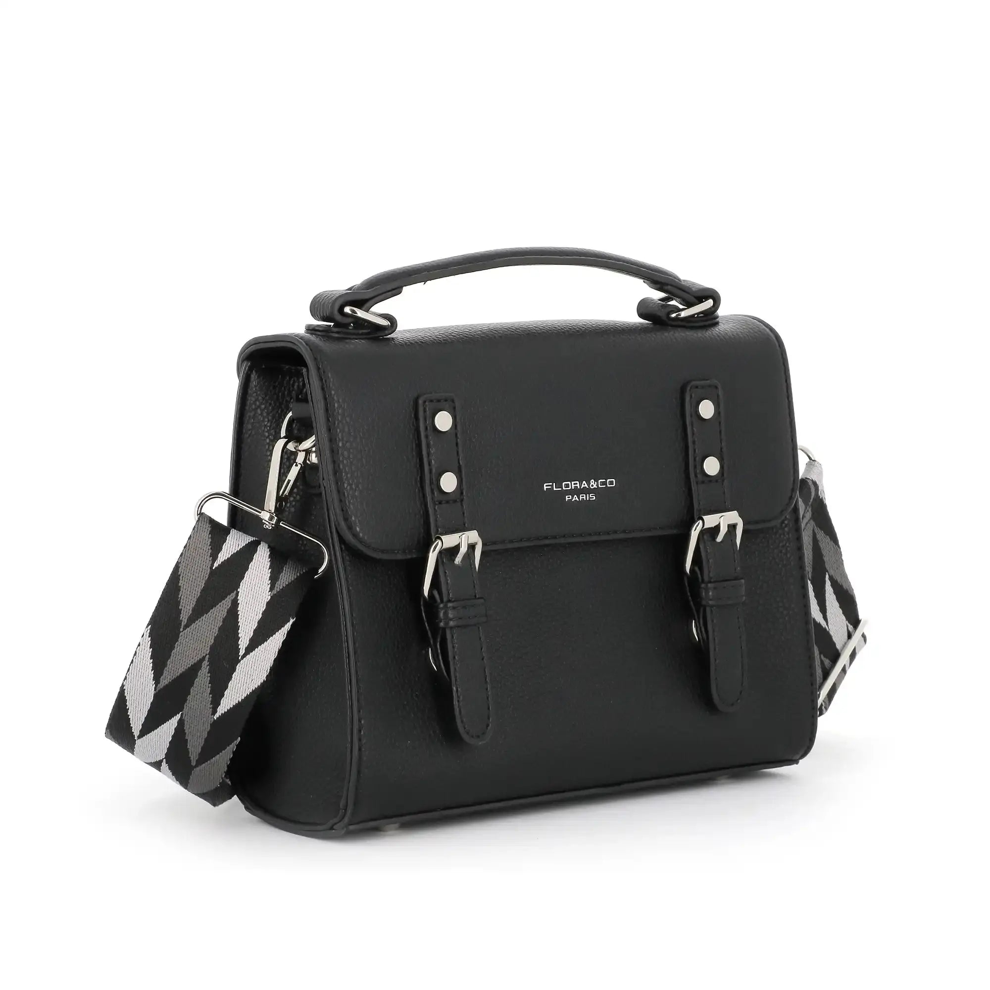 Flora & co Sac cartable bandoulière femme broderie noir