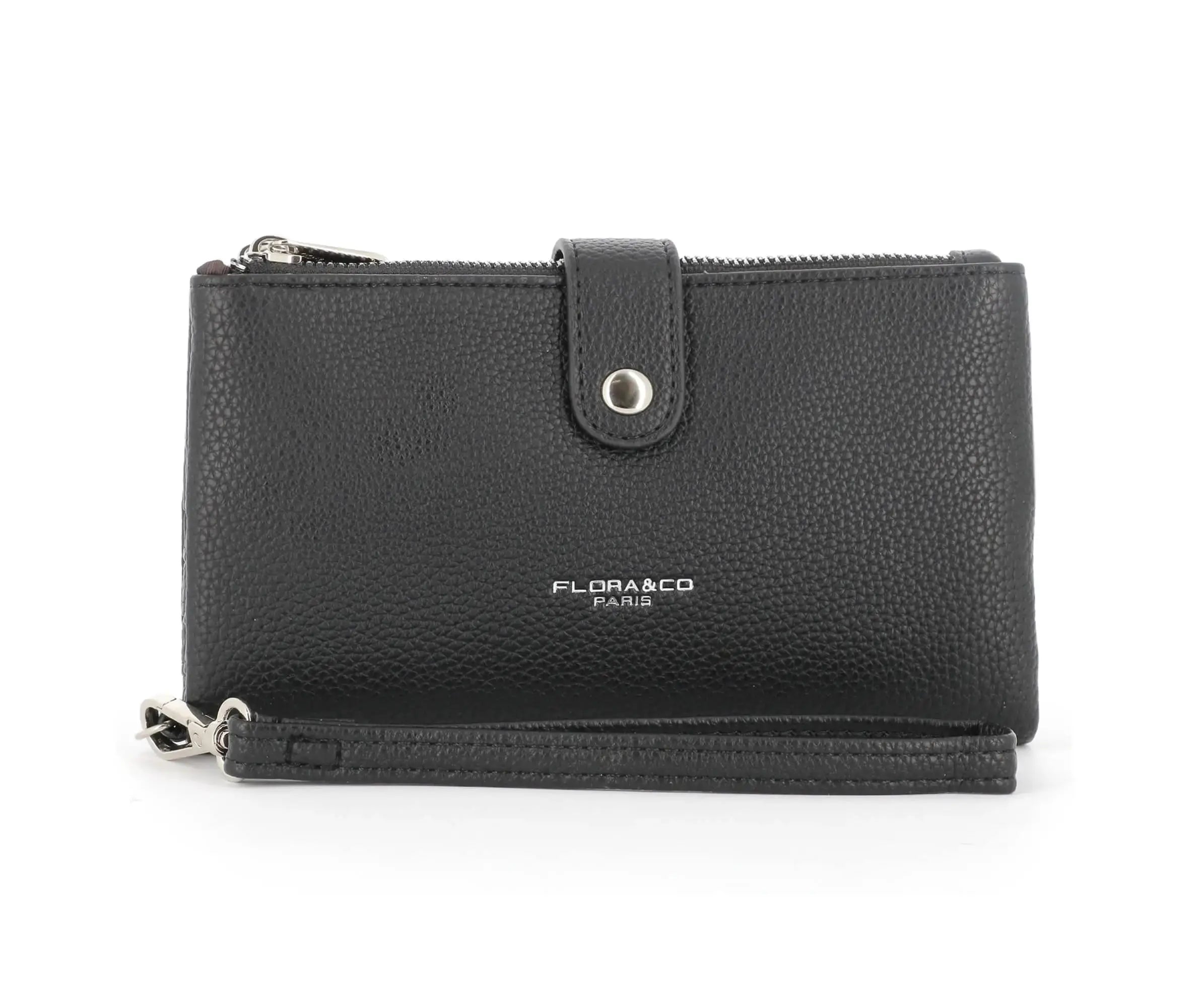 Flora & co Portefeuille chéquier femme 2 plis lanière noir