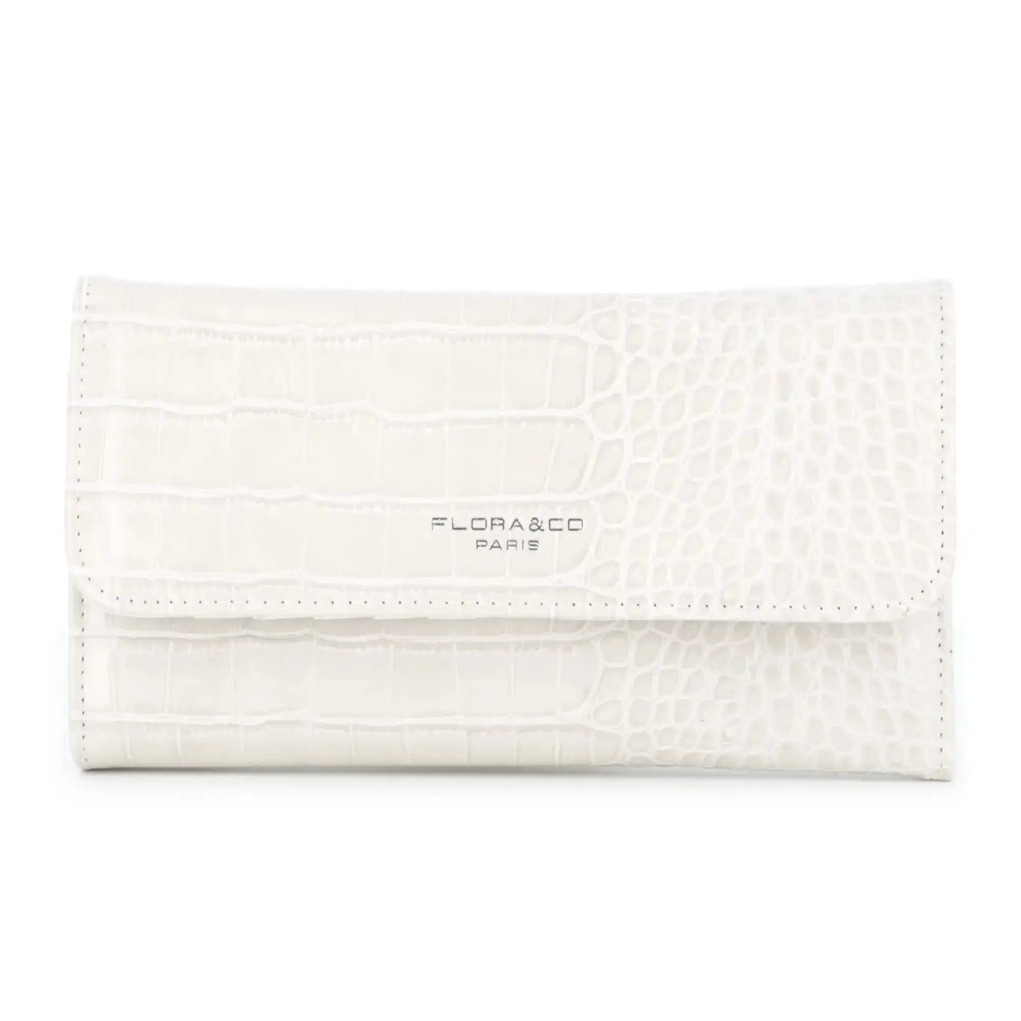 Flora & co Portefeuille croco long femme triple pli blanc