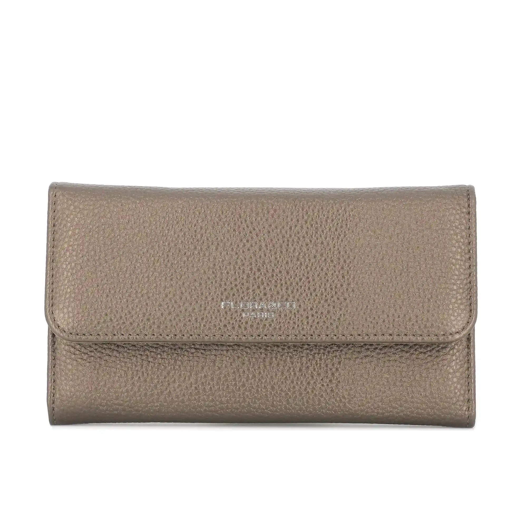 Flora & co Portefeuille chéquier femme souple marron métal