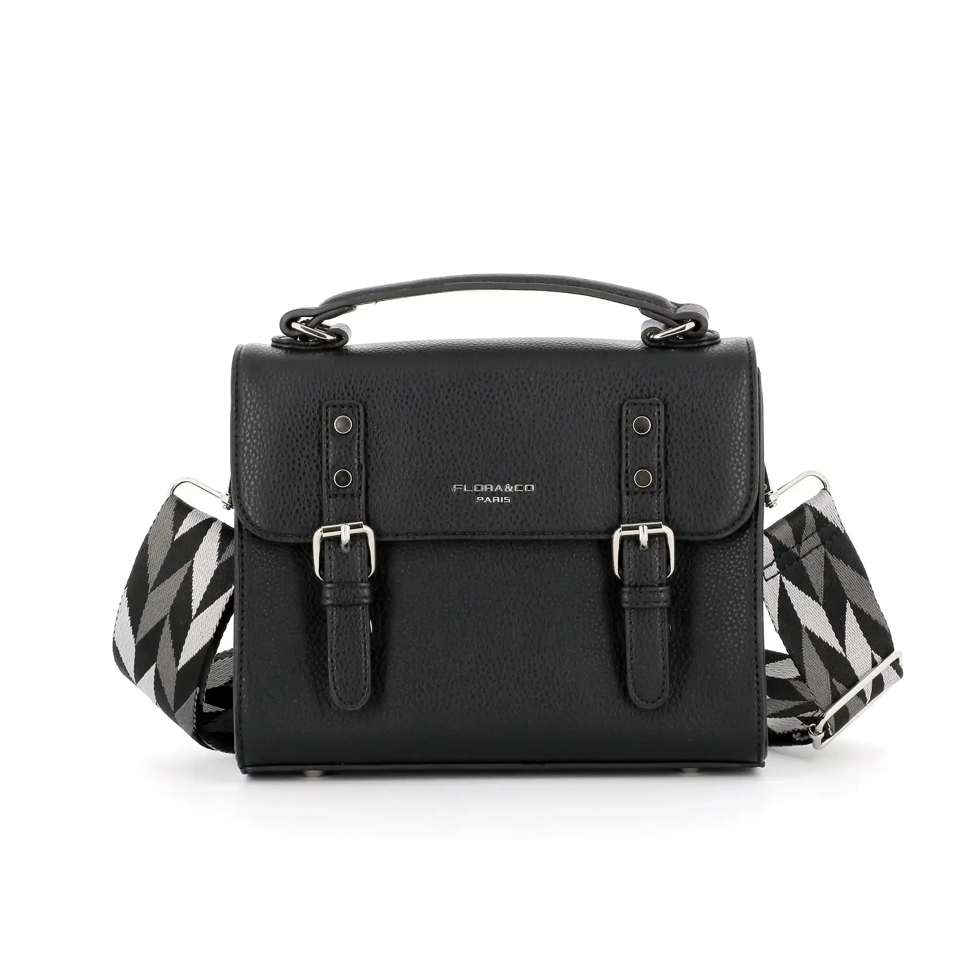 Flora & co Sac cartable bandoulière femme broderie noir