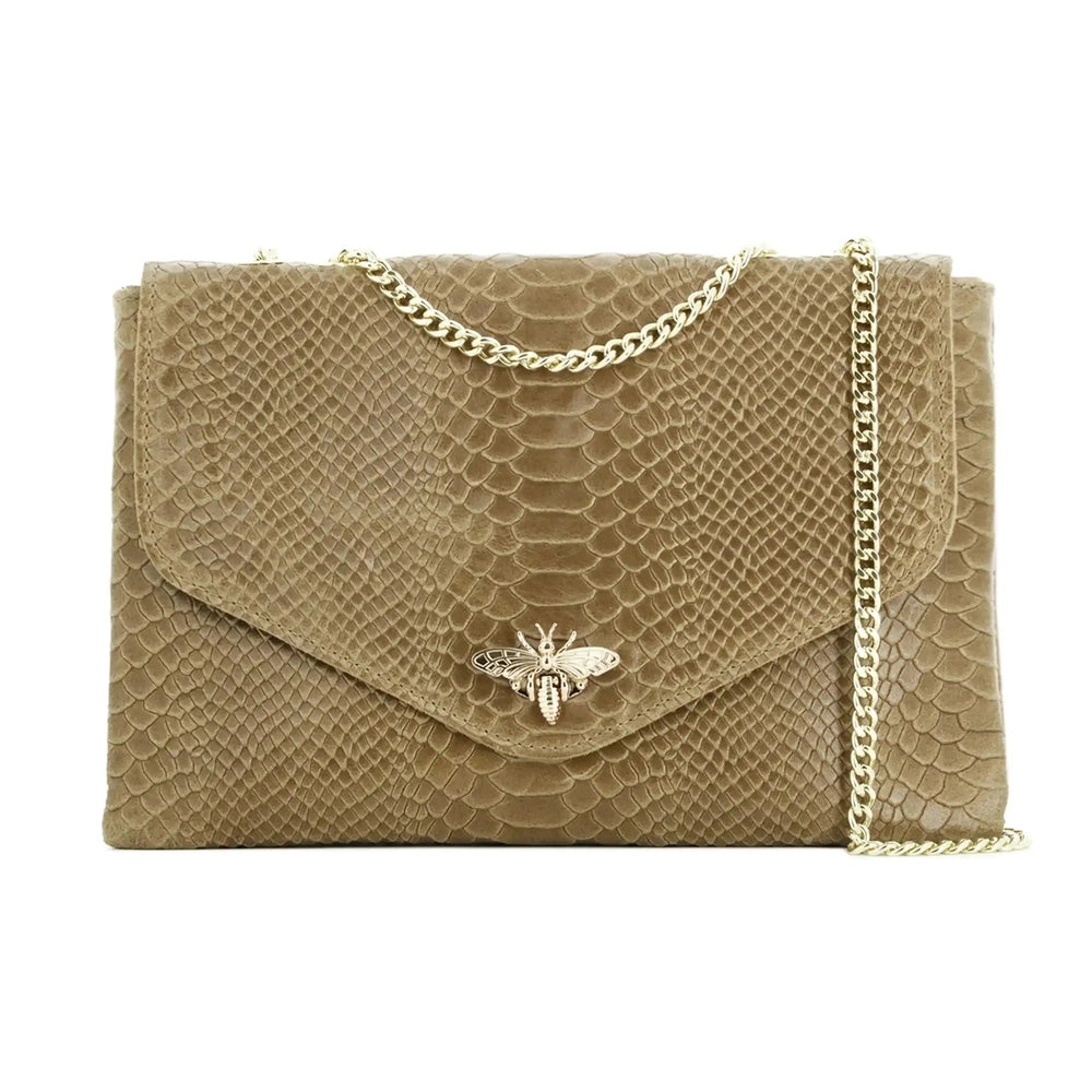 Made in Italy Sac bandoulière chaîne cuir femme croco taupe