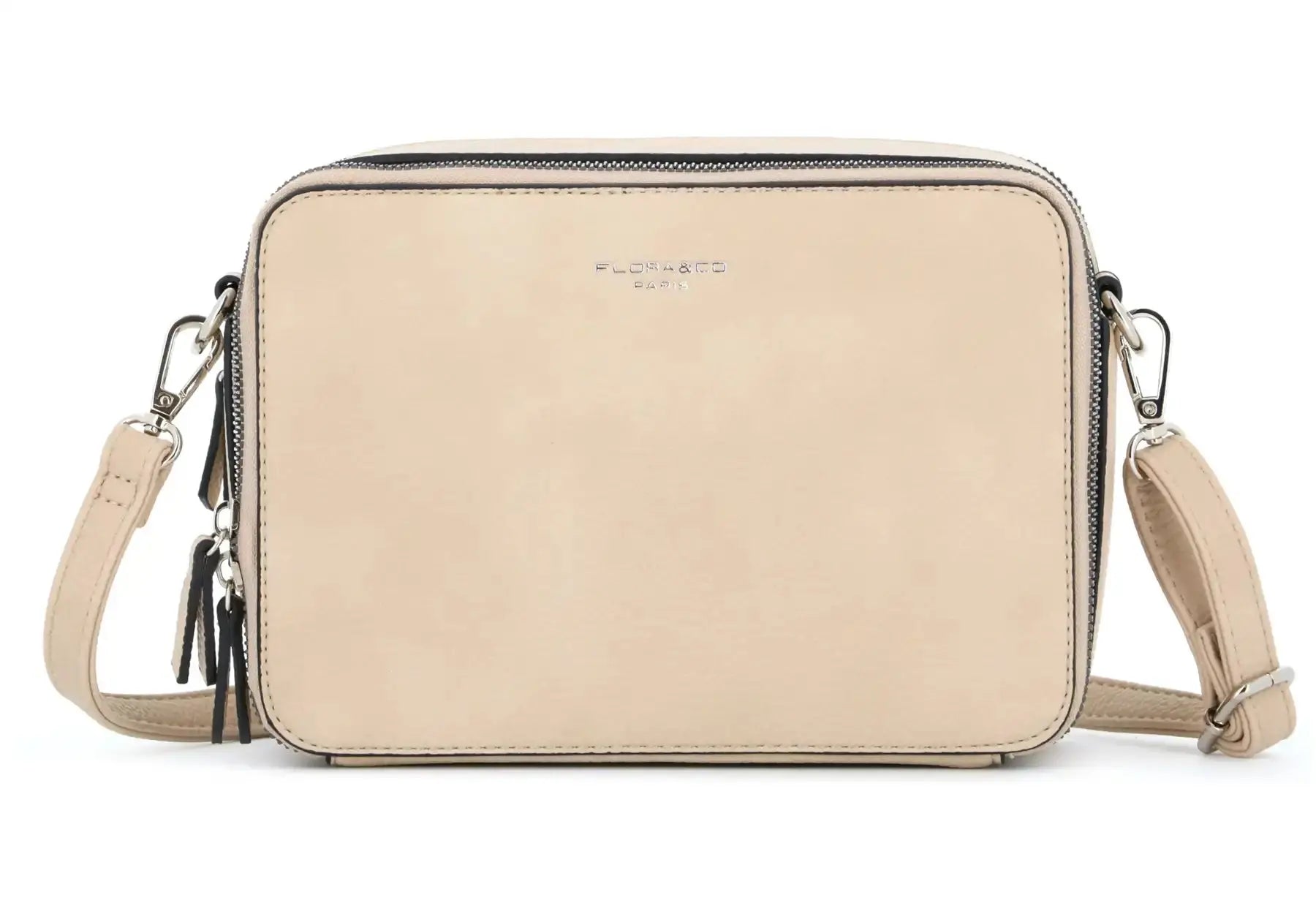 Flora & co Sac caméra bandoulière femme 2 zip beige