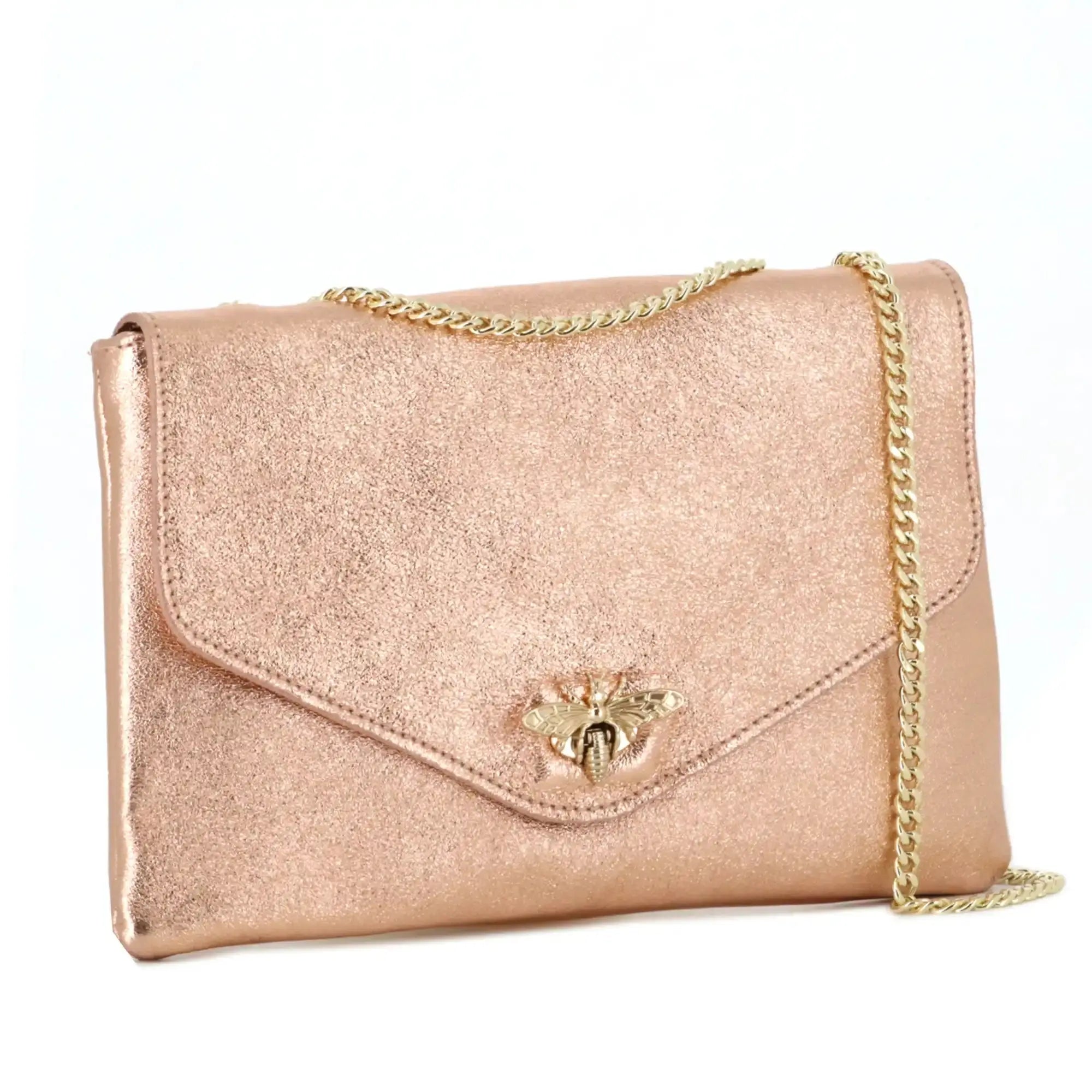 Made in Italy Sac bandoulière chaîne cuir femme irisé rose