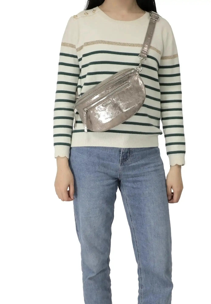 Flora & co Sac banane bandoulière suédine taupe métal