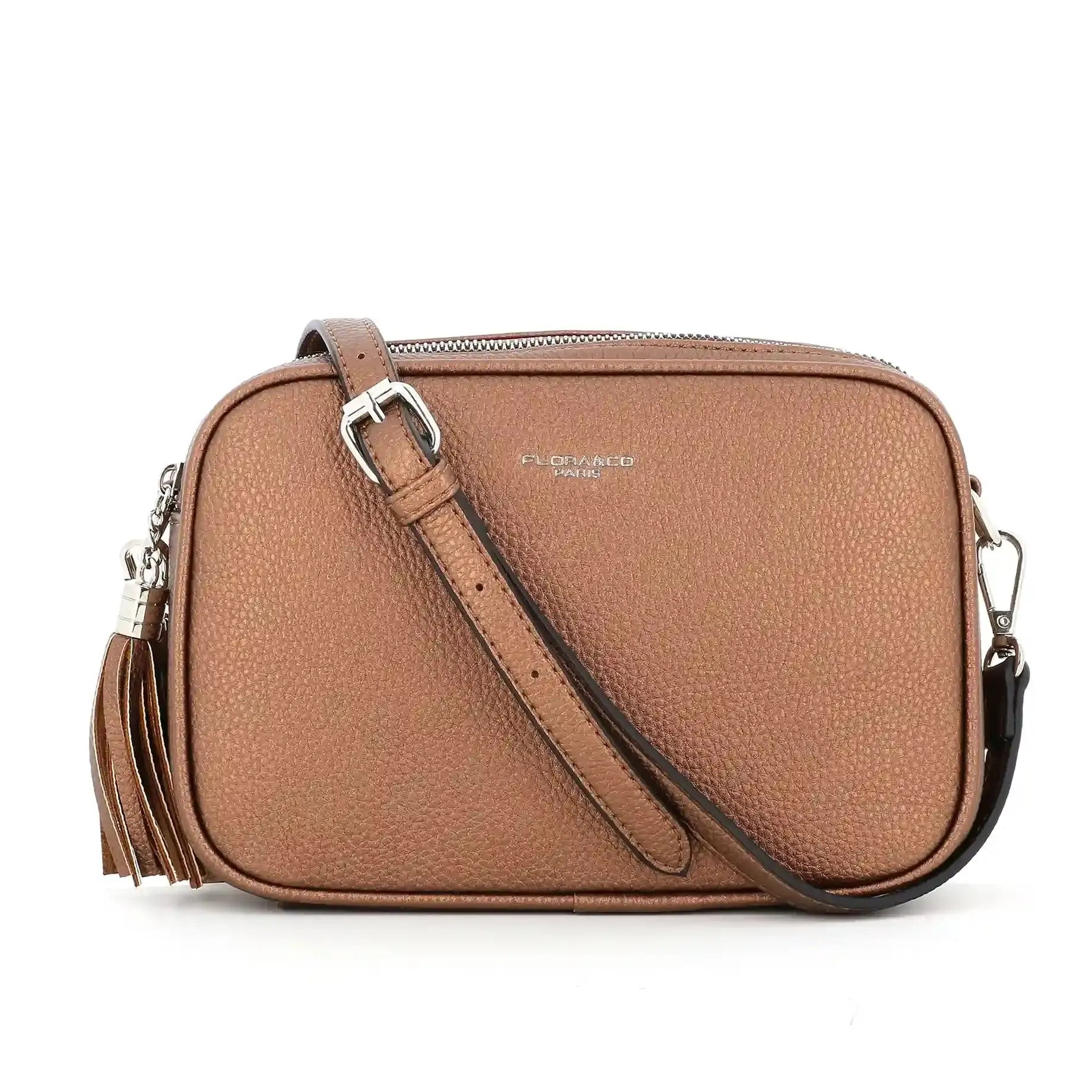 Sac caméra bandoulière femme léger marron métal -Flora & co