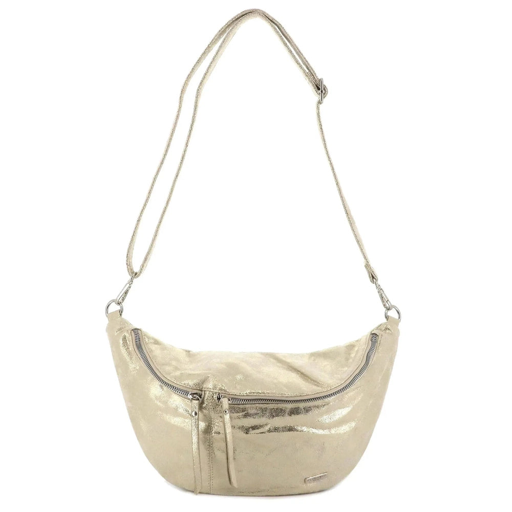 Sac banane bandoulière femme daim irisé Or Clair -Flora & co