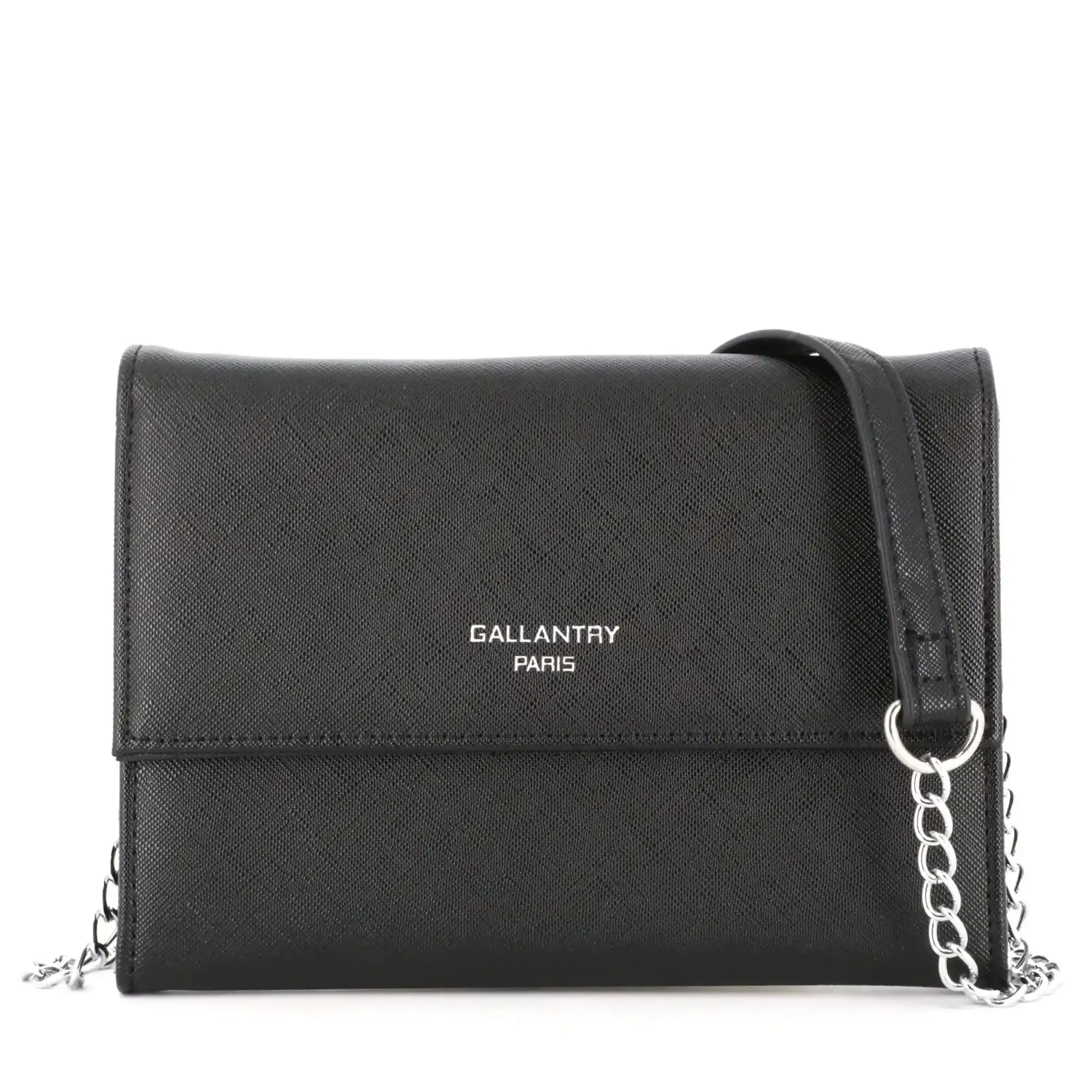 Gallantry Pochette bandoulière chaîne femme rabat noir