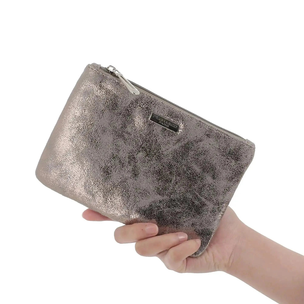 Flora & co Pochette femme suédine irisé taupe métal