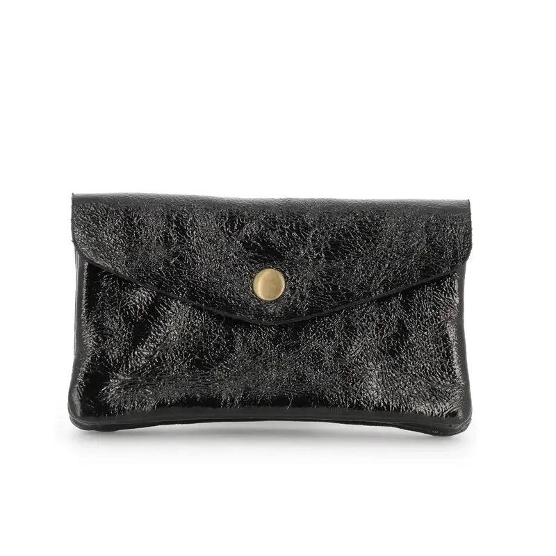 Made in Italy Porte-monnaie cartes femme cuir irisé 051 noir