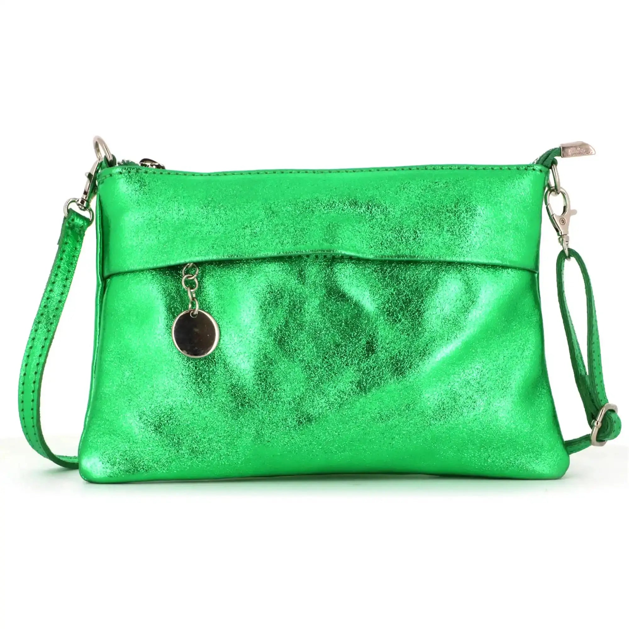 Made in Italy Pochette bandoulière cuir irisé lanière Vert