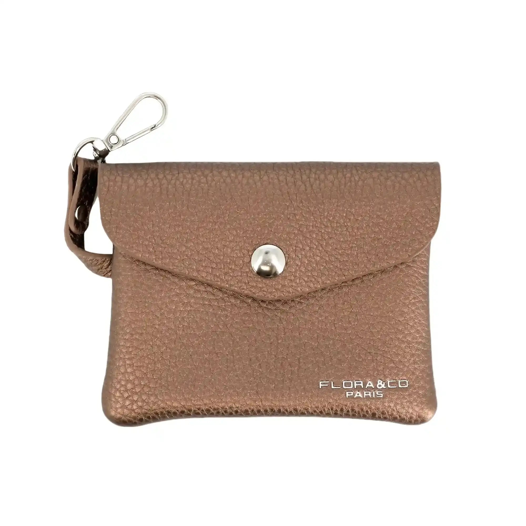 Flora & co Porte-monnaie cartes femme crochet marron métal