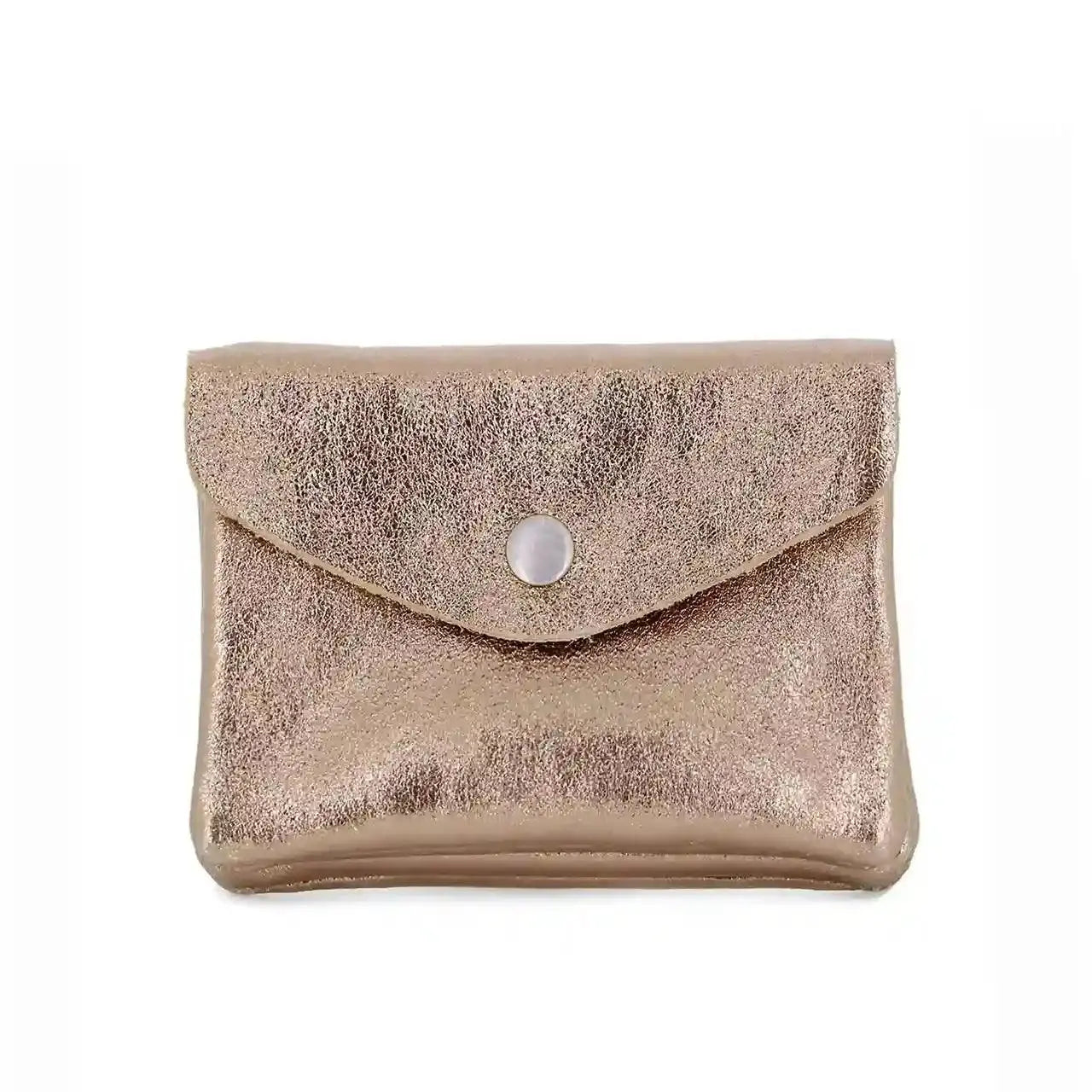 Made in Italy Porte-monnaie femme court cuir irisé 041 or rosé