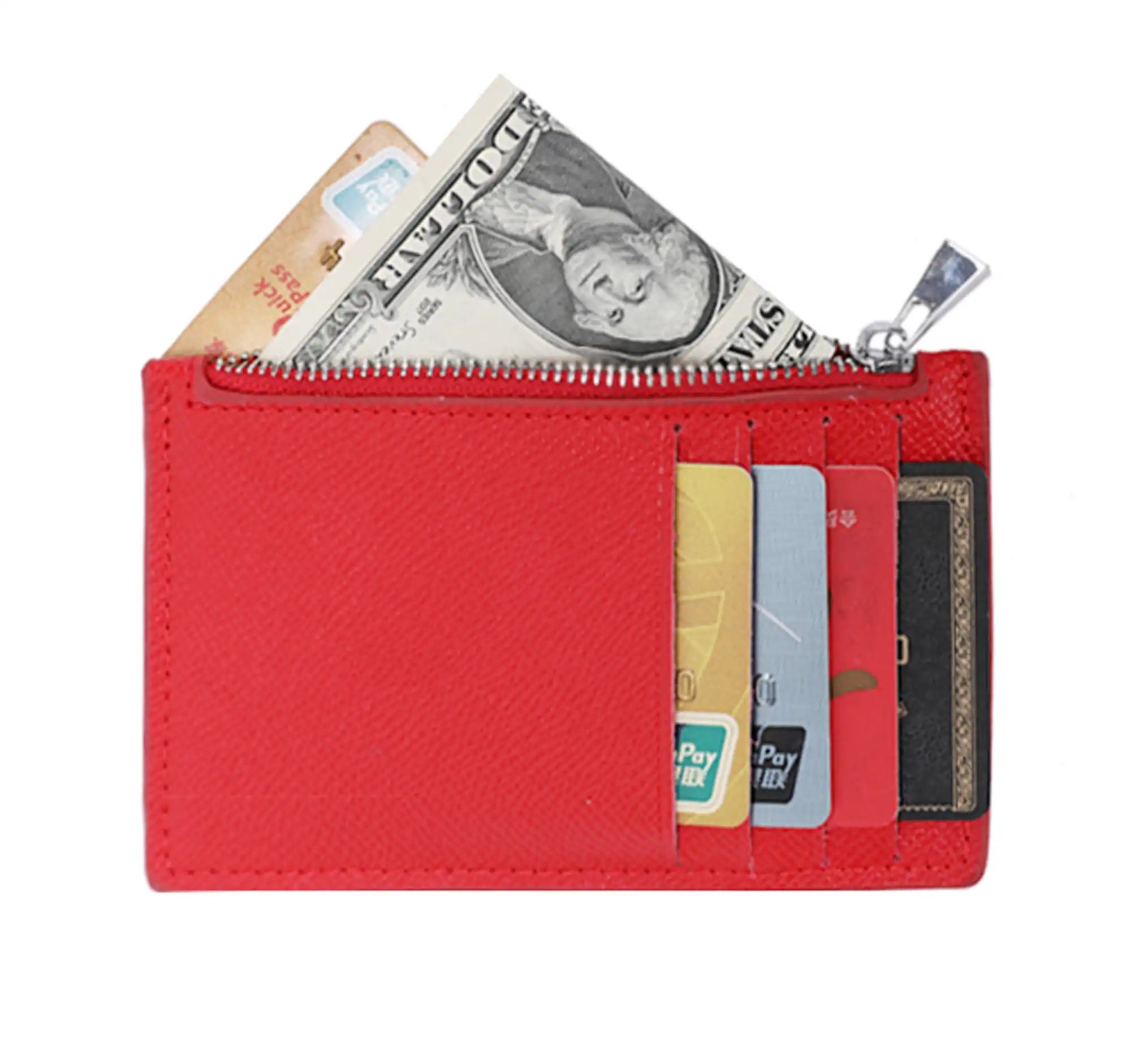 Porte-cartes monnaies femme fin cuir rouge