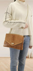 Made in Italy Sac bandoulière chaîne cuir femme croco camel
