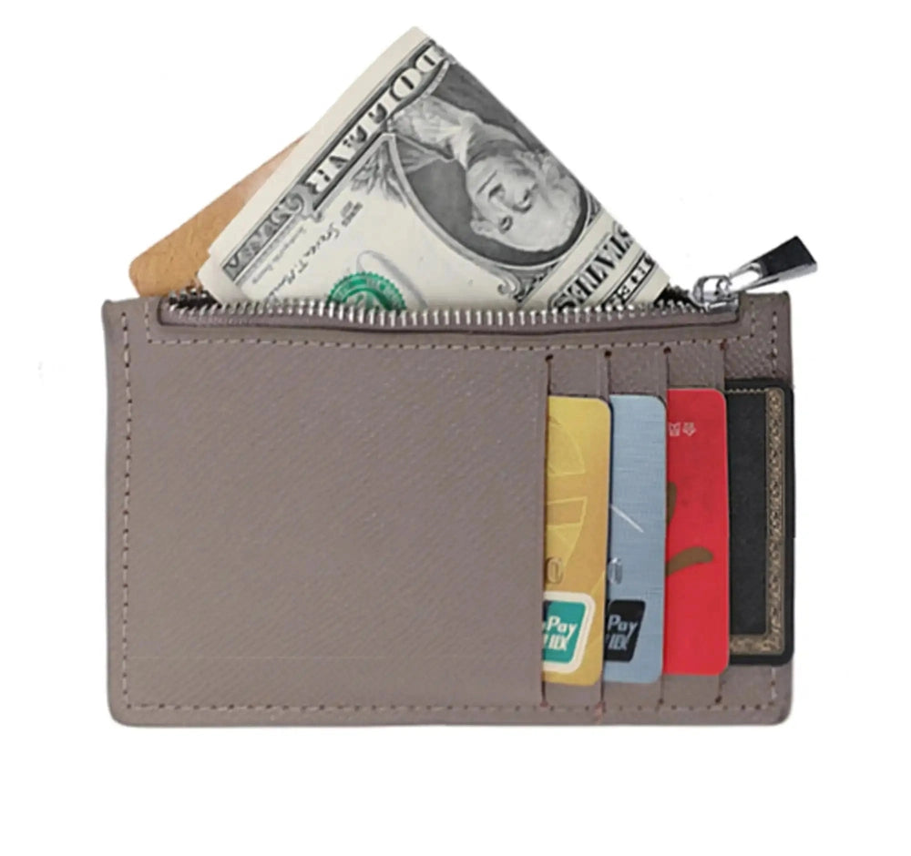 Gallantry Porte-cartes monnaies femme fin cuir gris