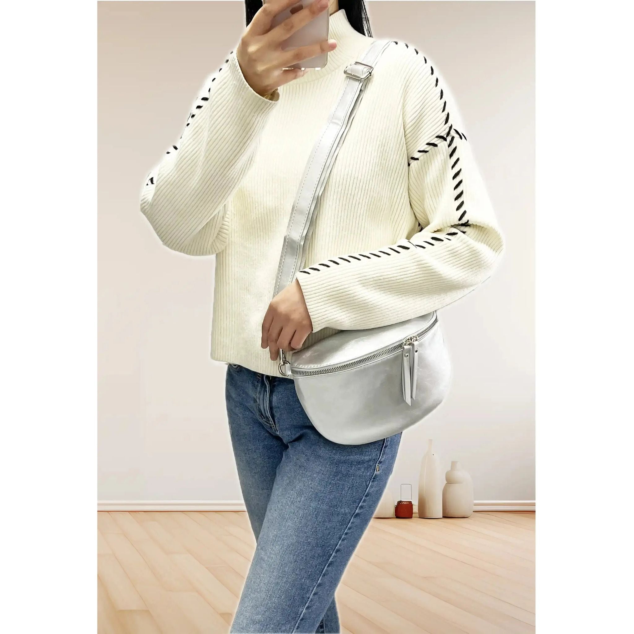 Flora & co Sac banane bandoulière femme irisé argent