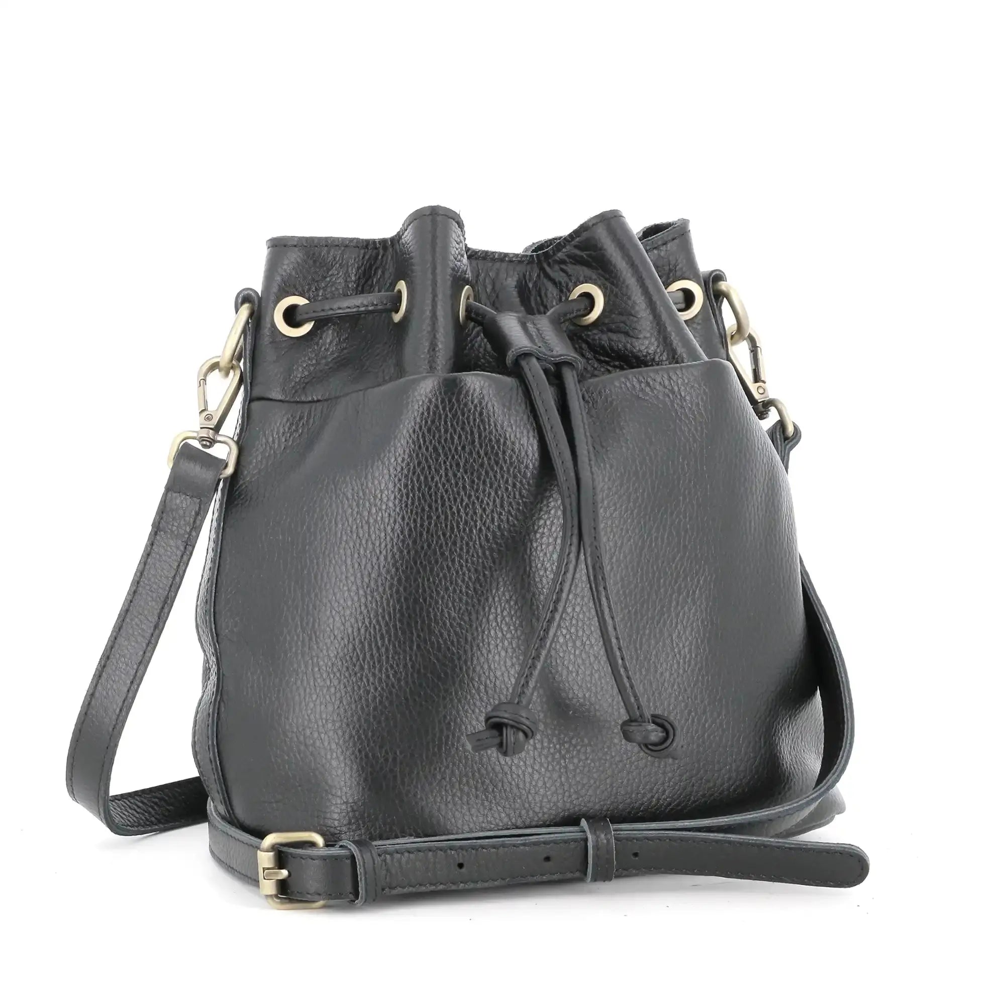 Made in Italy Sac seau à bandoulière femme cuir noir