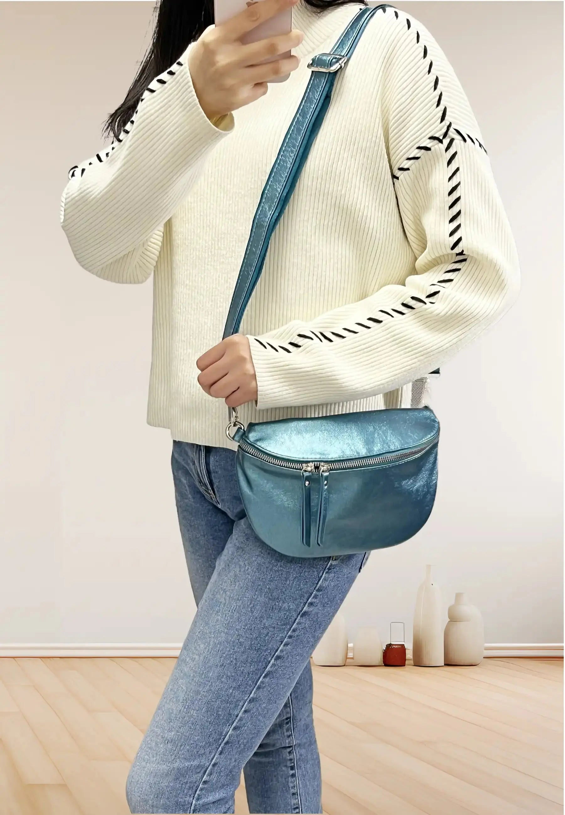 Flora & co Sac banane bandoulière femme irisé bleu canard