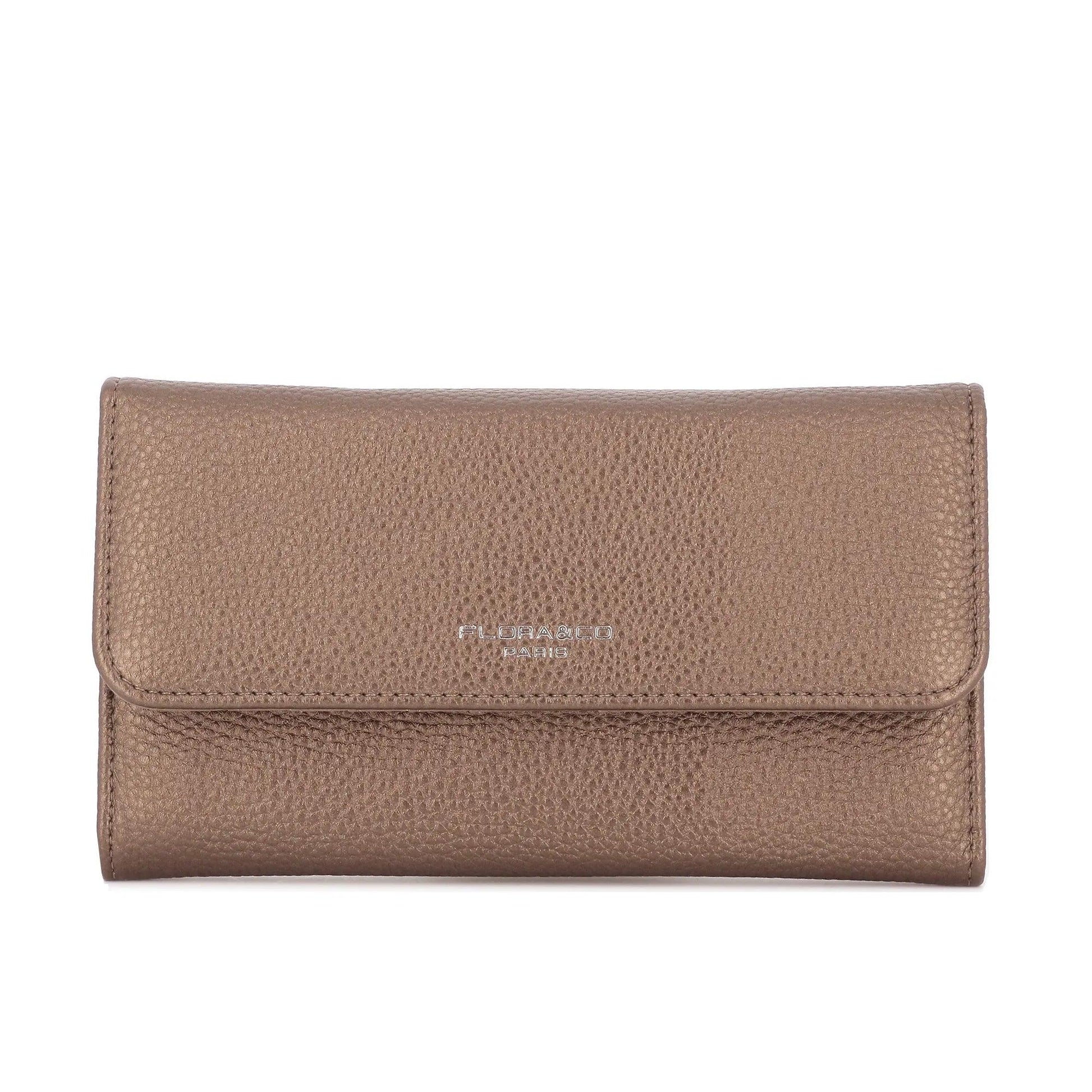 Flora & co - Portefeuille chéquier femme souple marron métal