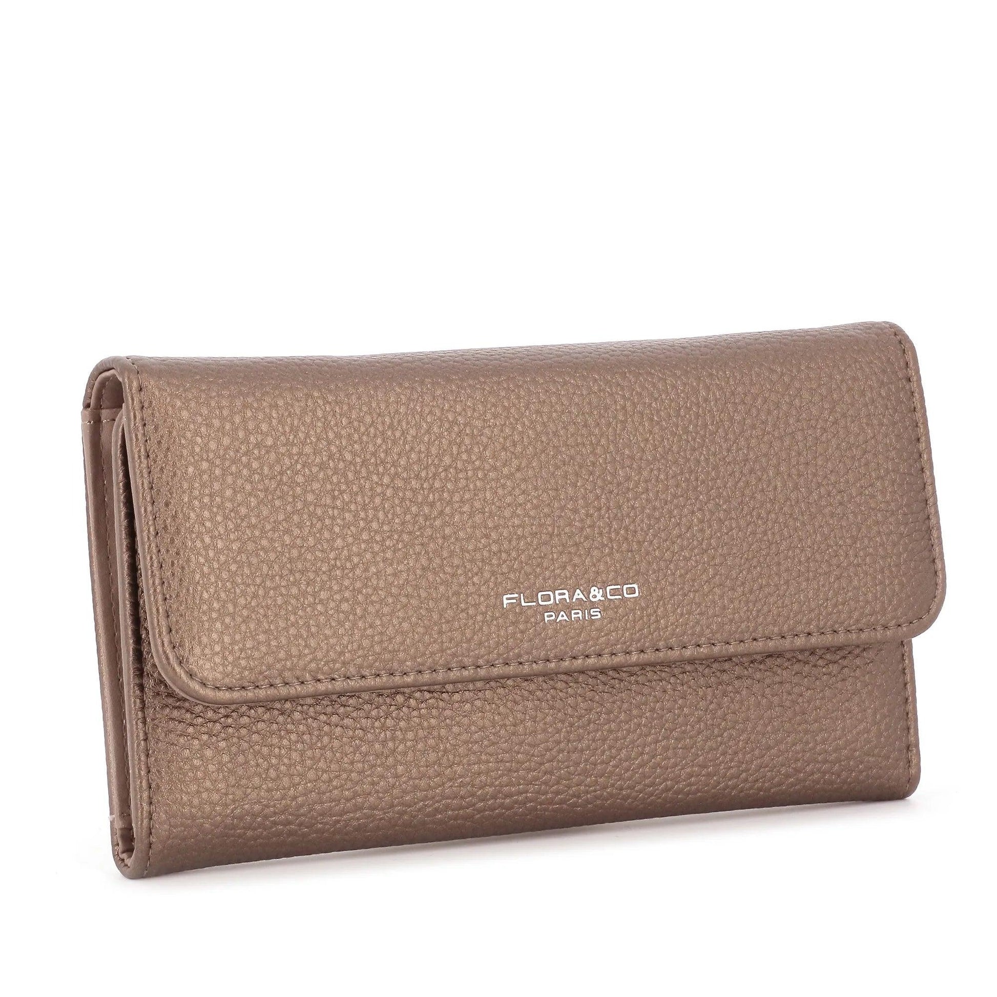 Flora & co - Portefeuille chéquier femme souple marron métal