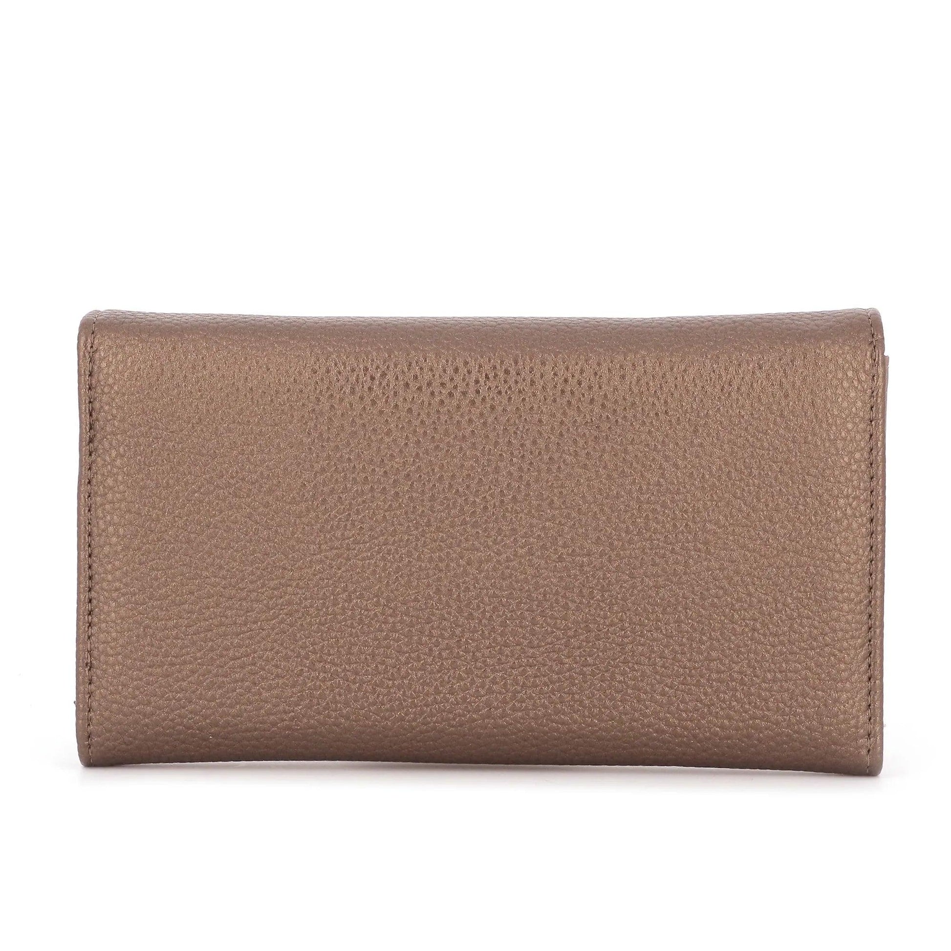 Flora & co - Portefeuille chéquier femme souple marron métal