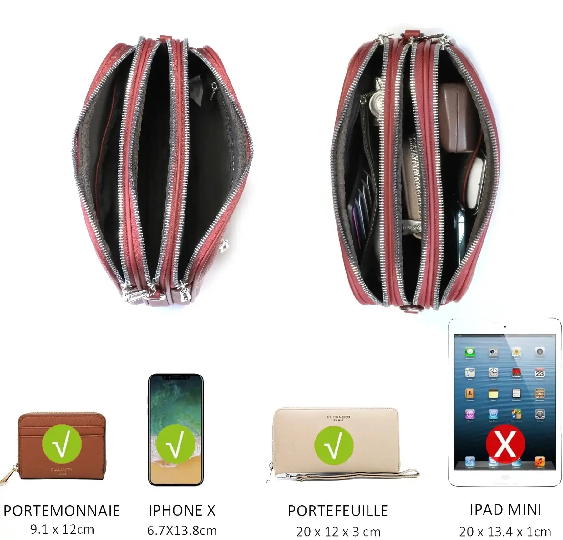 Flora & co Sac bandoulières femme multipoches rouge