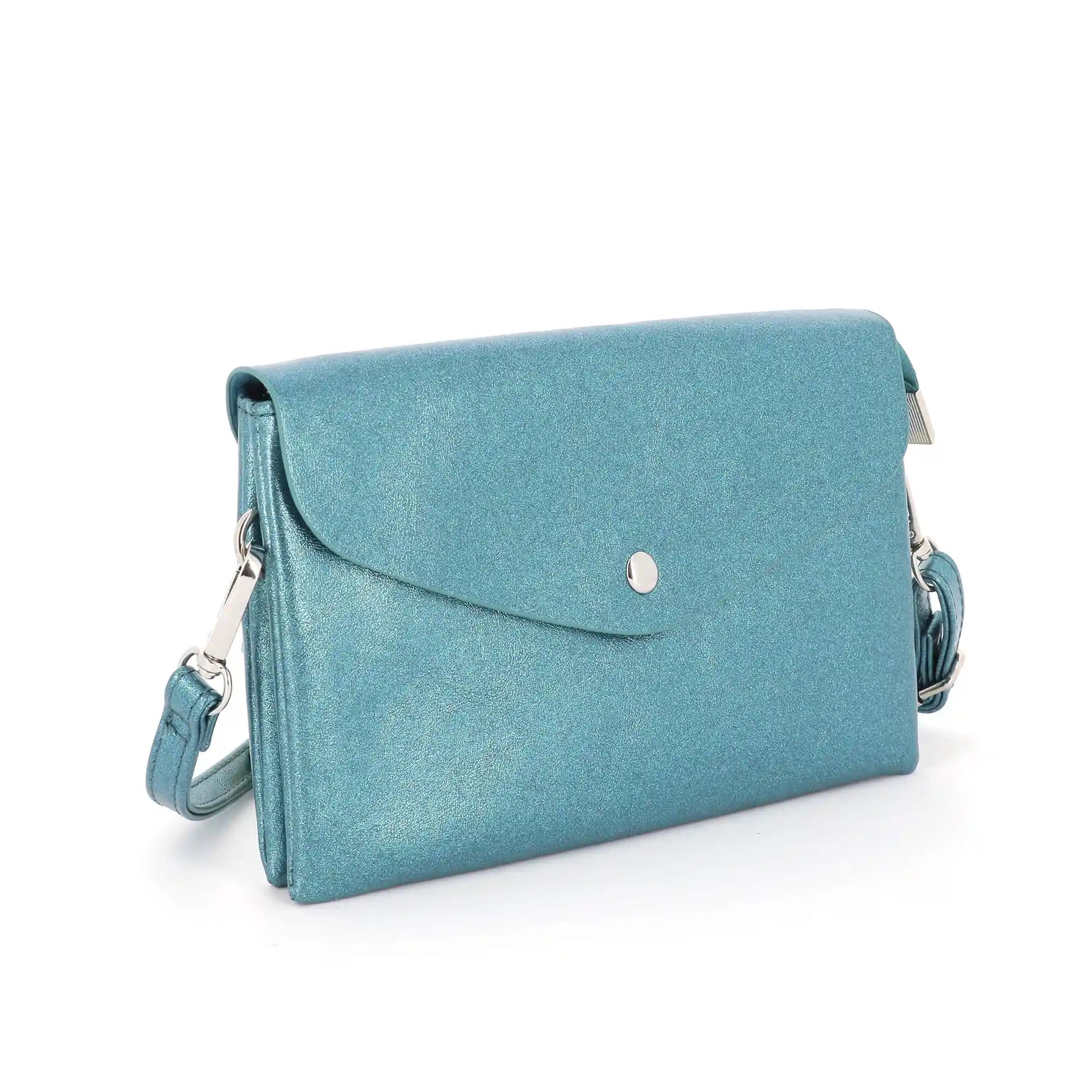 Sac bandoulière femme irisé rabat bleu canard