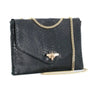Made in Italy Sac bandoulière chaîne cuir femme croco noir