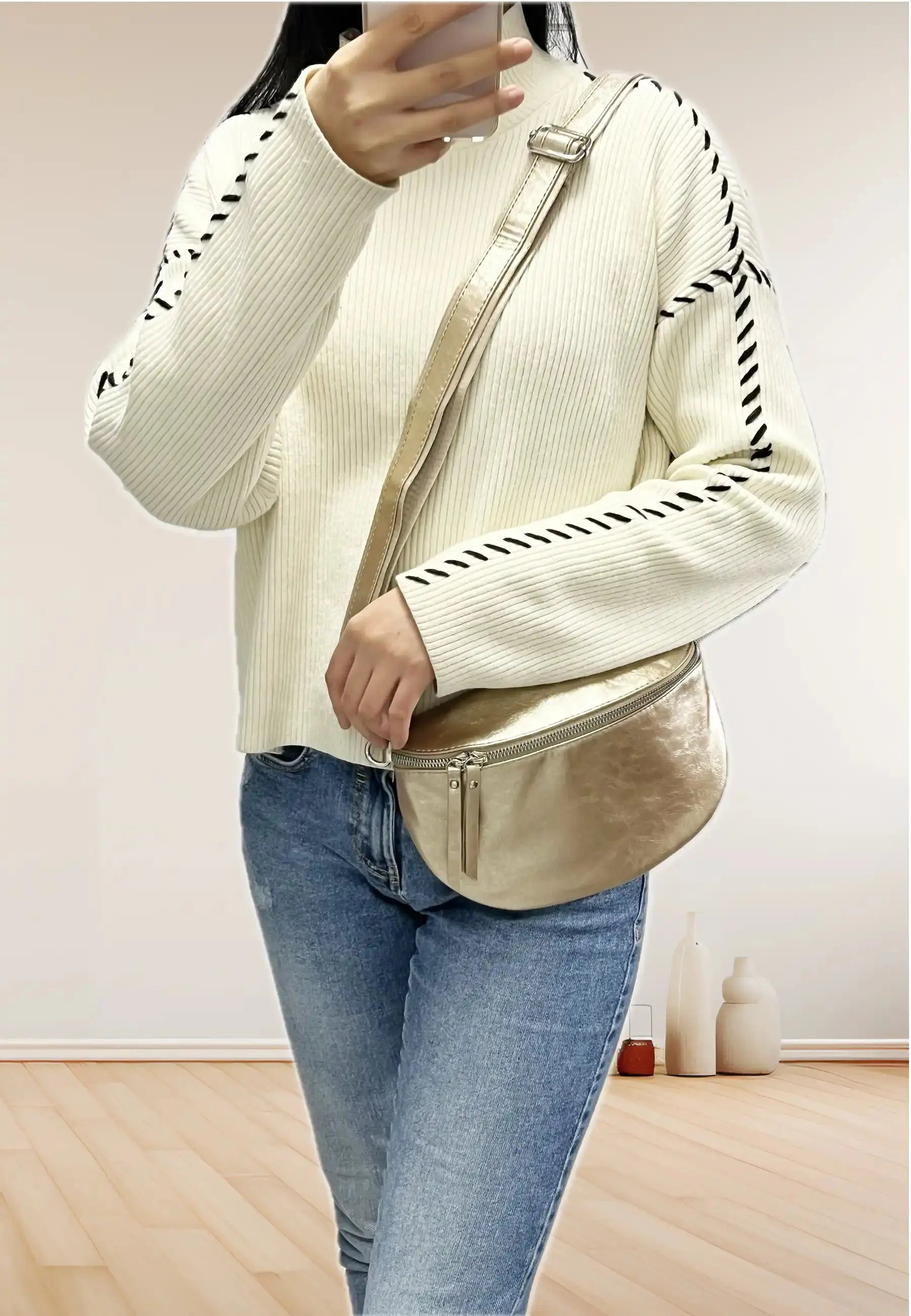 Flora & co Sac banane bandoulière femme irisé or