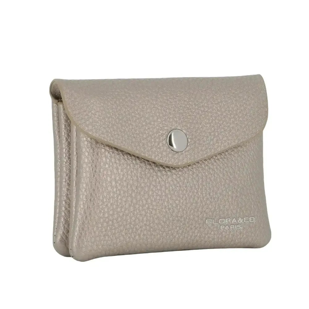 Vue 1 du Porte-monnaie cartes femme magnétique taupe métal en cuir synthétique par Flora & co.
