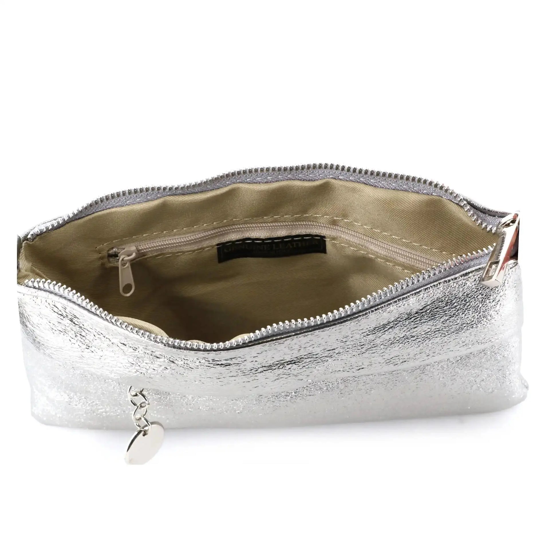 Made in Italy Pochette bandoulière cuir irisé lanière Argent