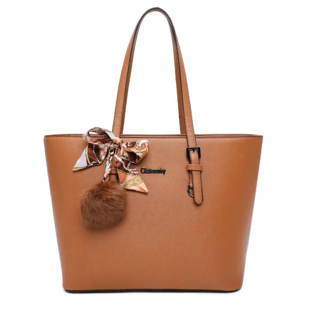Gallantry Sac cabas femme a4 pompon fourlard camel